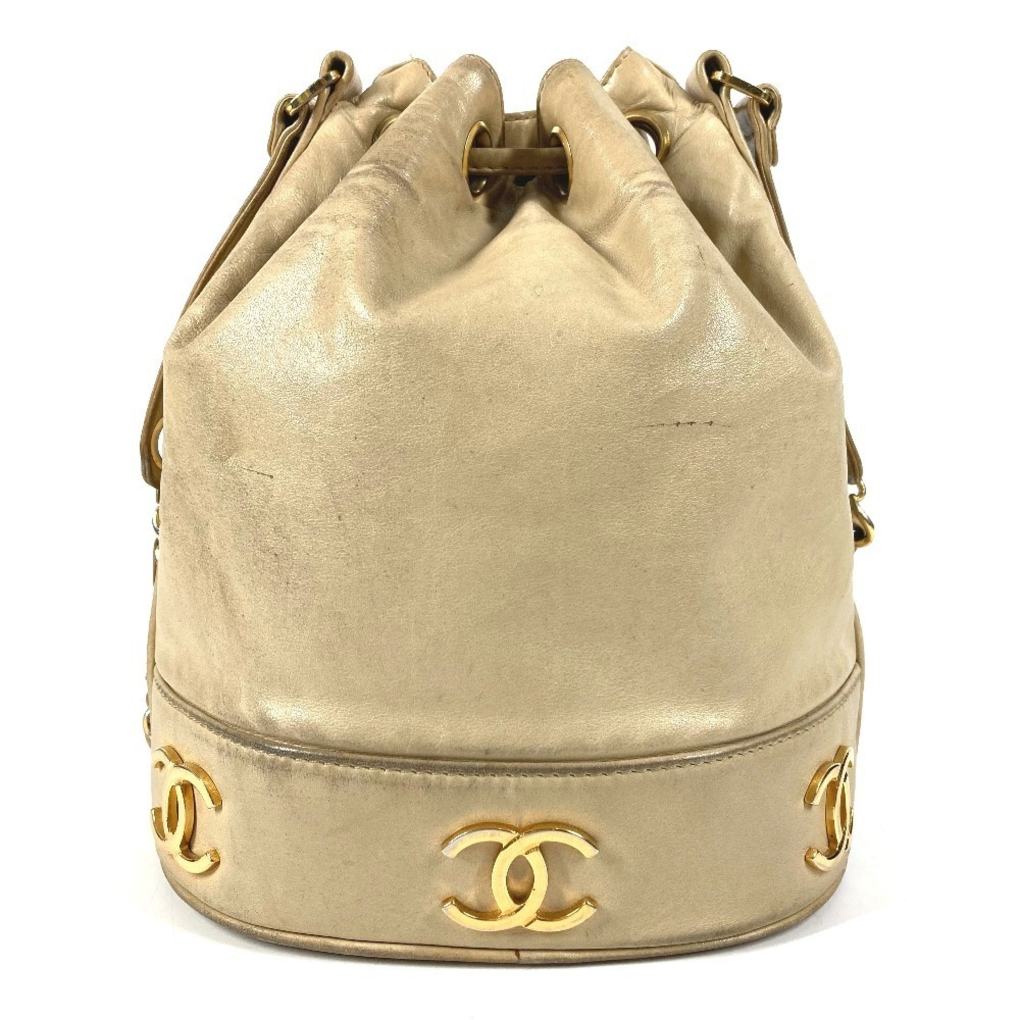 Chanel Beige Leather Handbag Pouch Shoulder Bag (Pre-Owned)