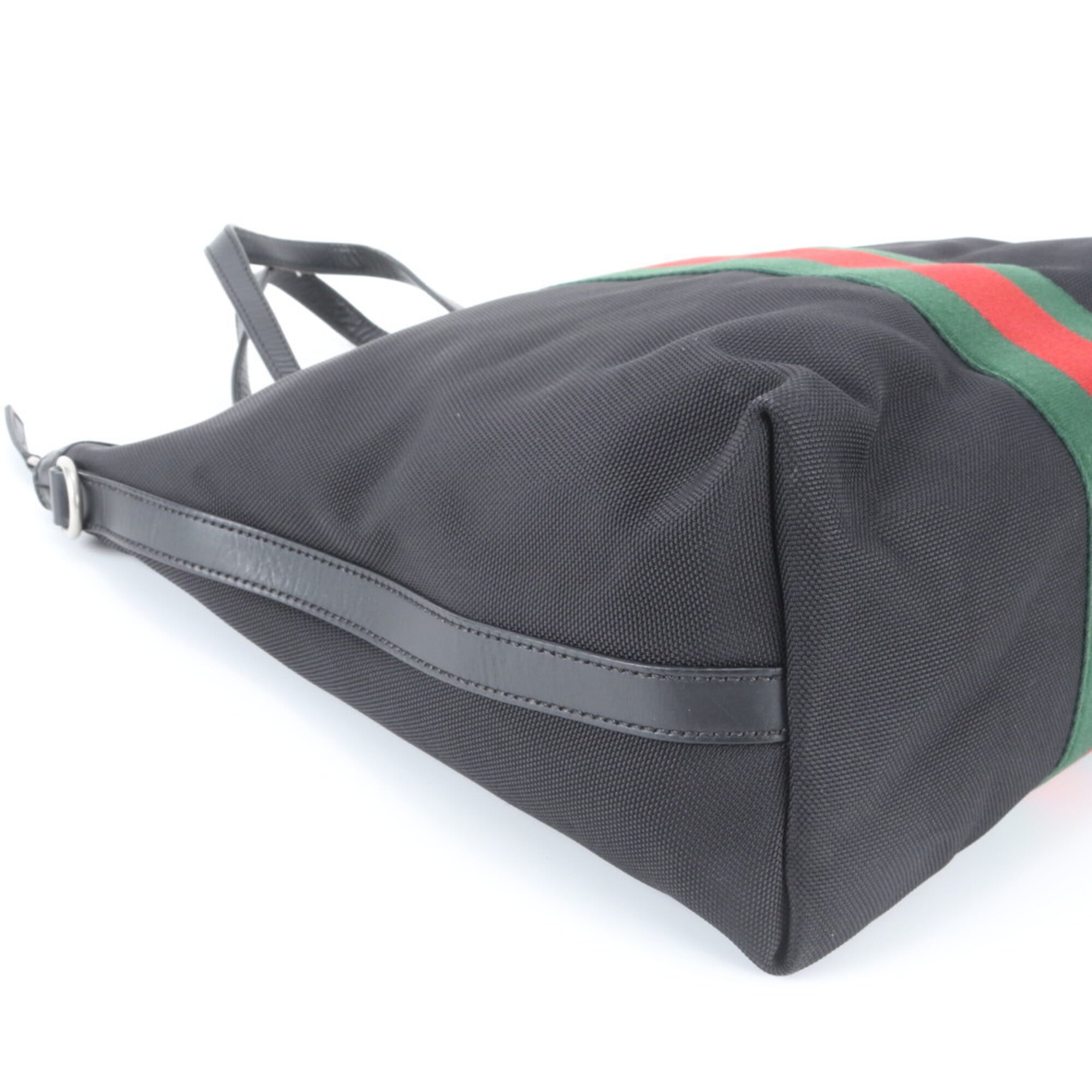 Gucci Sherry Line Black Leather Canvas Handbag (Pre-Owned)