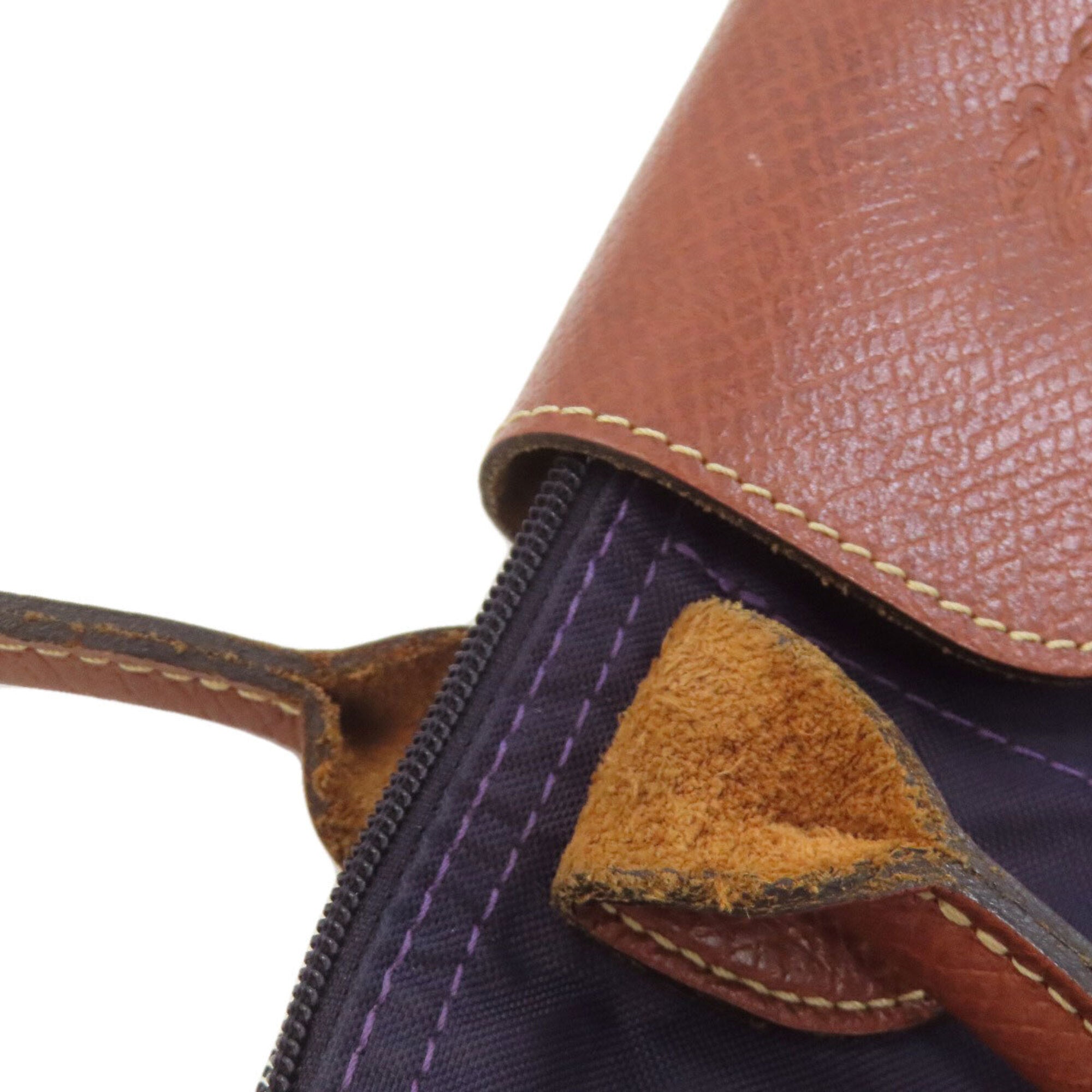 Longchamp Le Pliage Brown Purple Nylon Handbag (Pre-Owned)