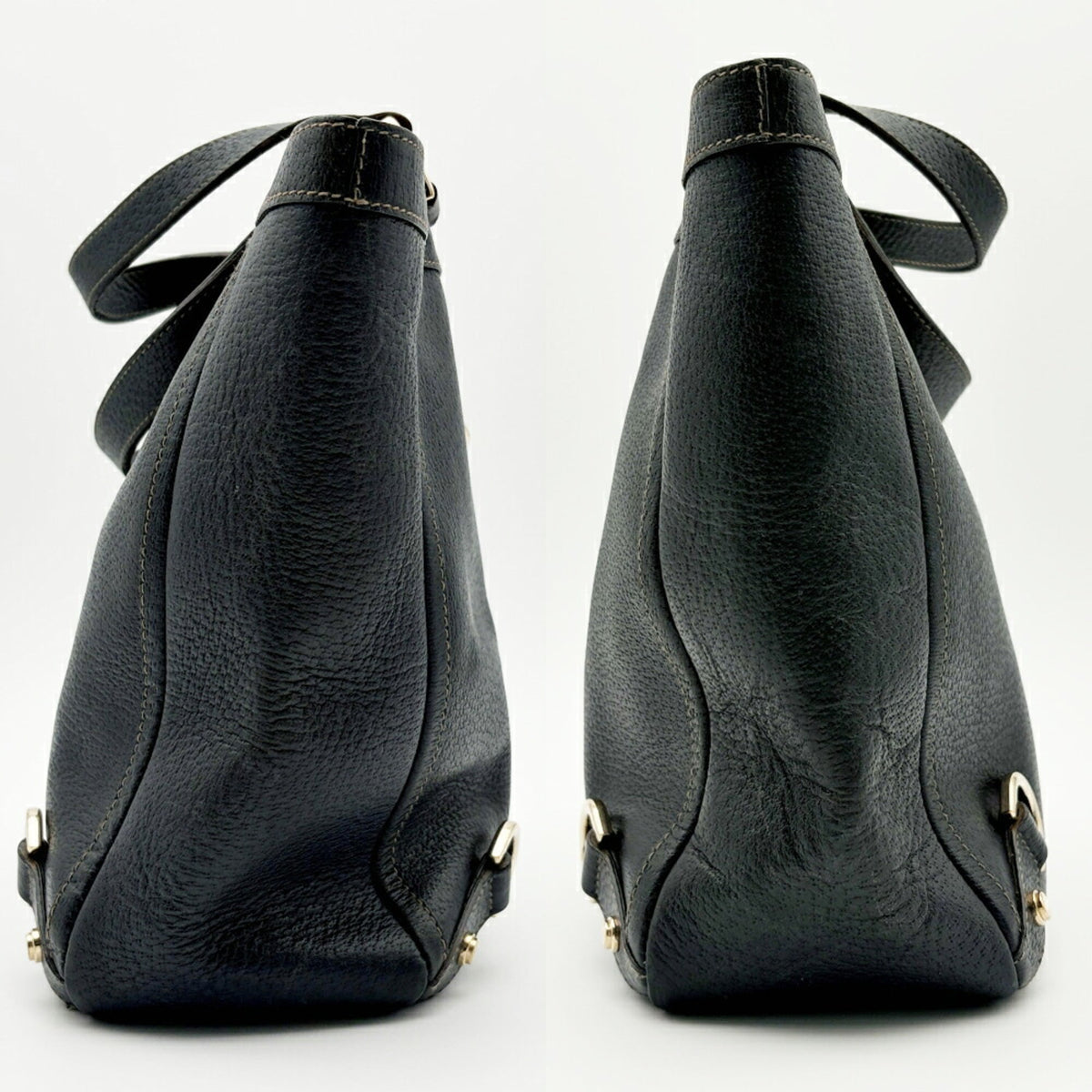 Gucci Navy Leather Canvas Tote Bag (Pre-Owned)