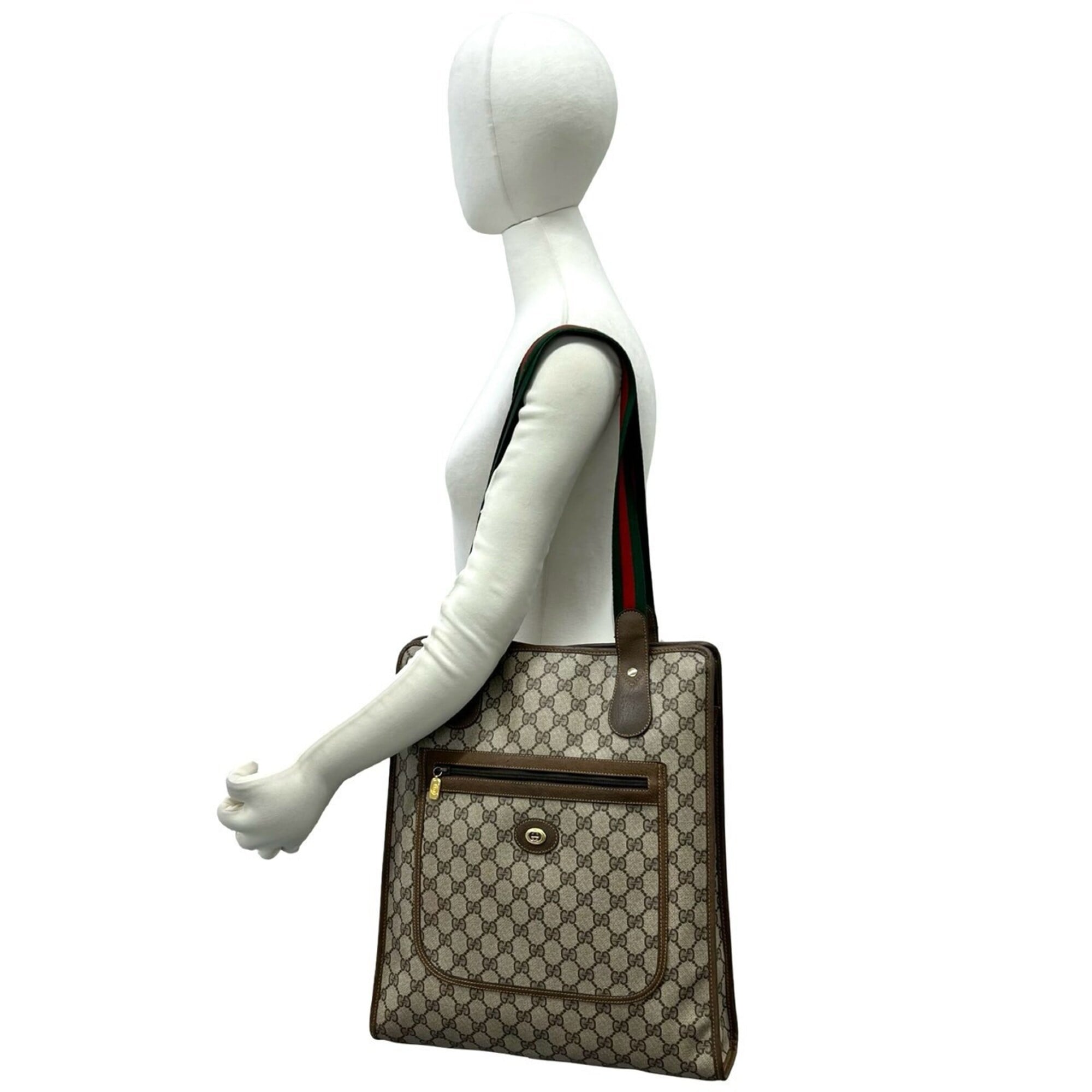 Gucci Brown Green Red Color Leather Pvc Tote Bag (Pre-Owned)