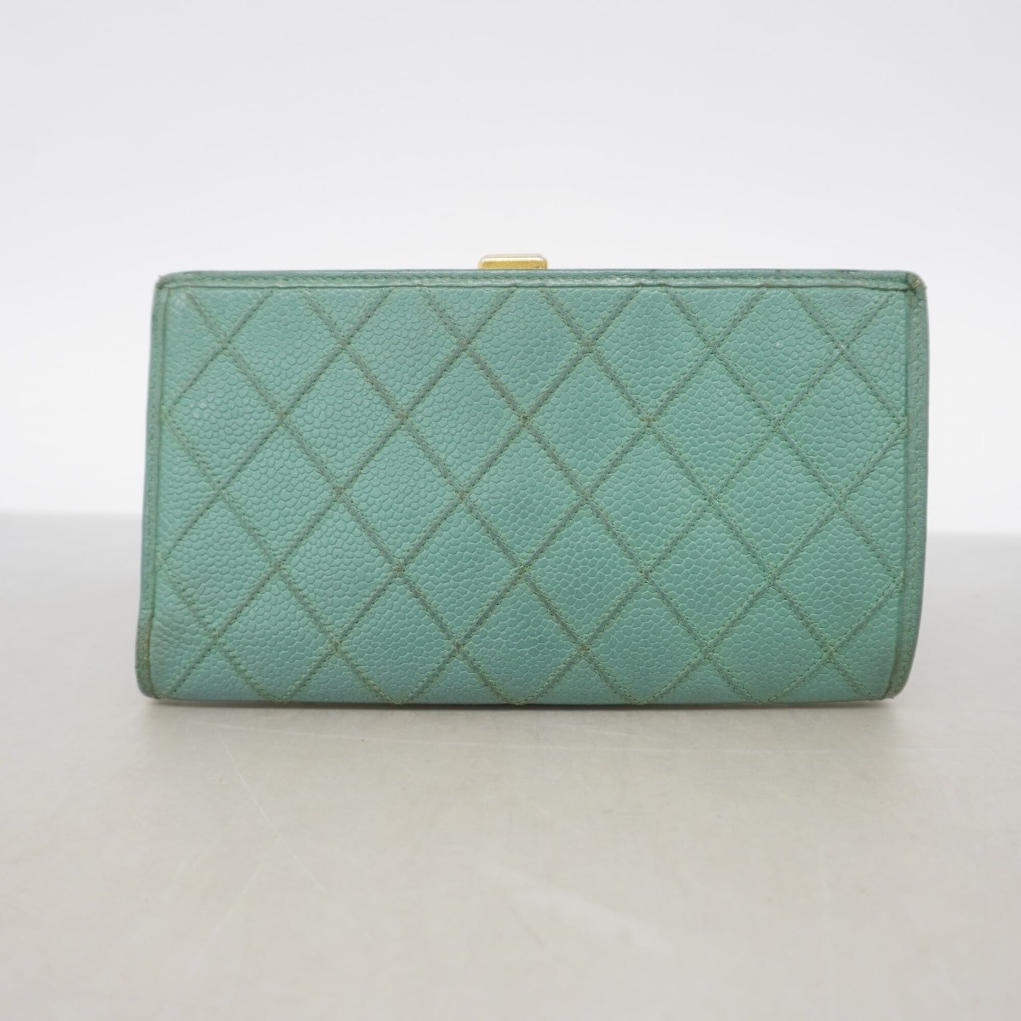 Chanel Green Grained Calfskin Long Wallet (Bi-Fold) (Pre-Owned)