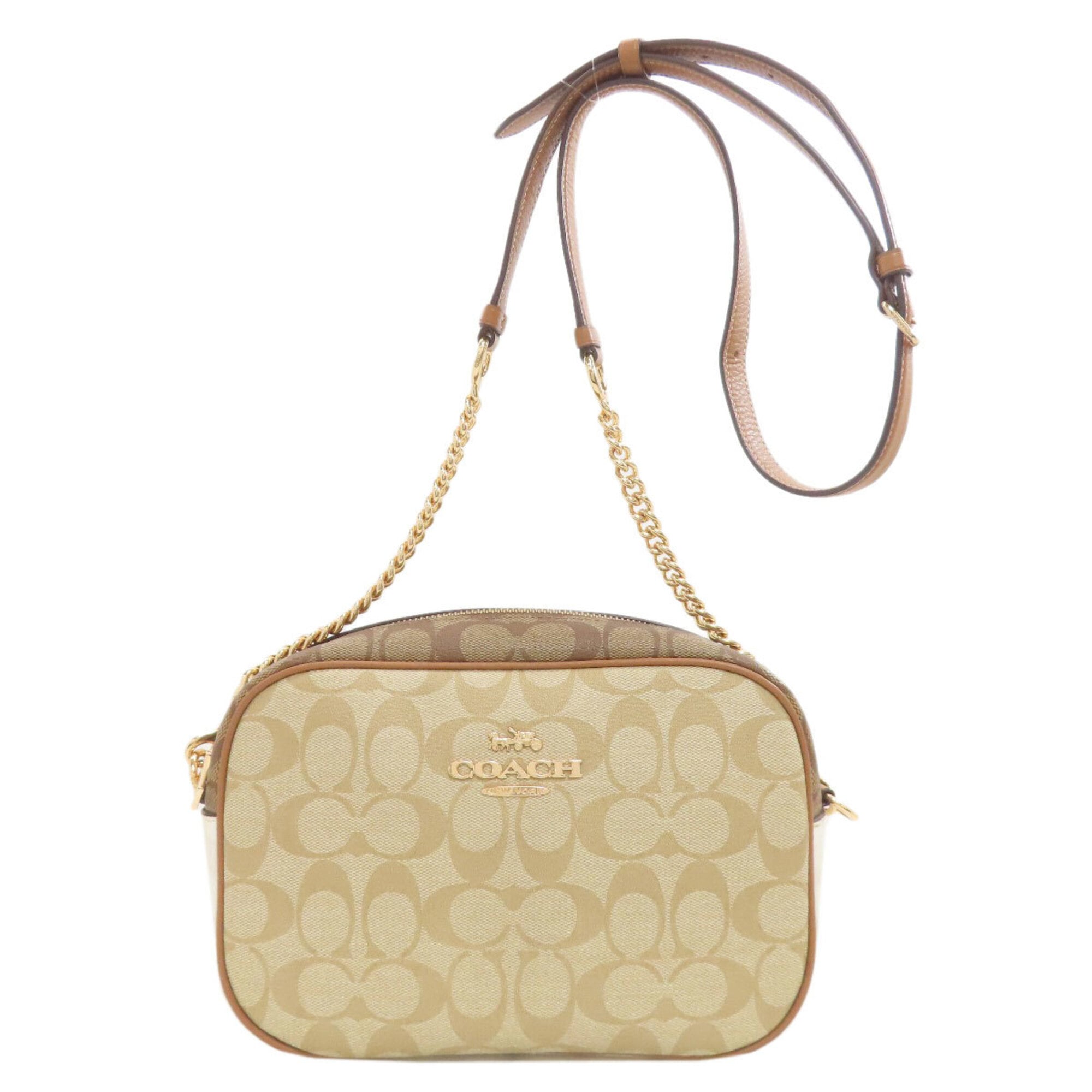 Coach Beige Signature Line Pvc Shoulder Bag (Pre-Owned)