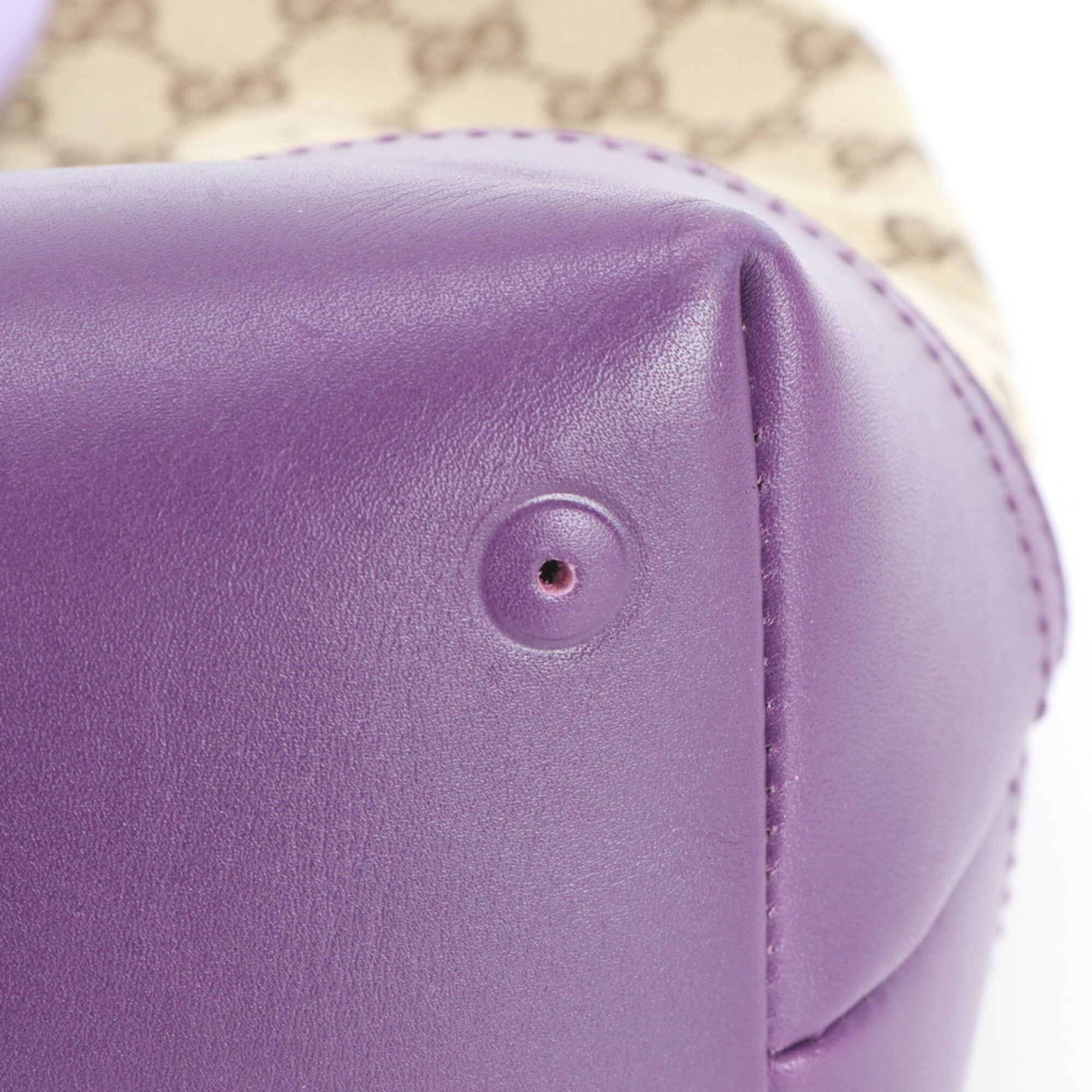 Gucci Brown Purple Leather Canvas Handbag Shoulder Bag Tote Bag (Pre-Owned)