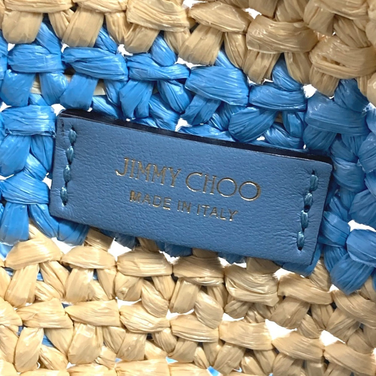 Jimmy Choo Beige Blue Pink Raffia Shoulder Bag Tote Bag (Pre-Owned)
