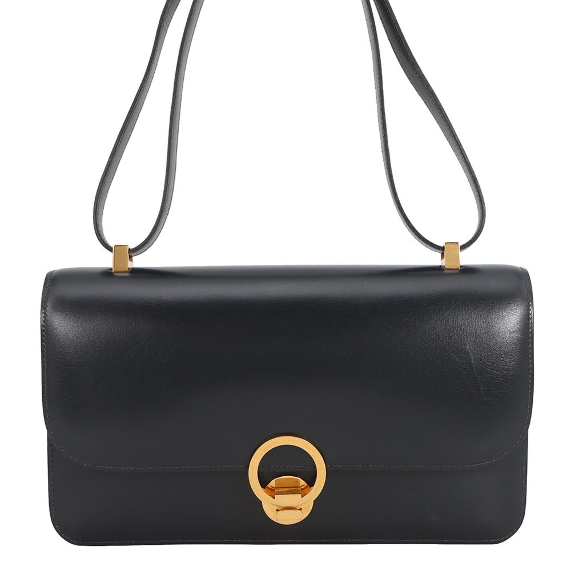 Hermes Navy Box Calf Leather Handbag Shoulder Bag (Pre-Owned)