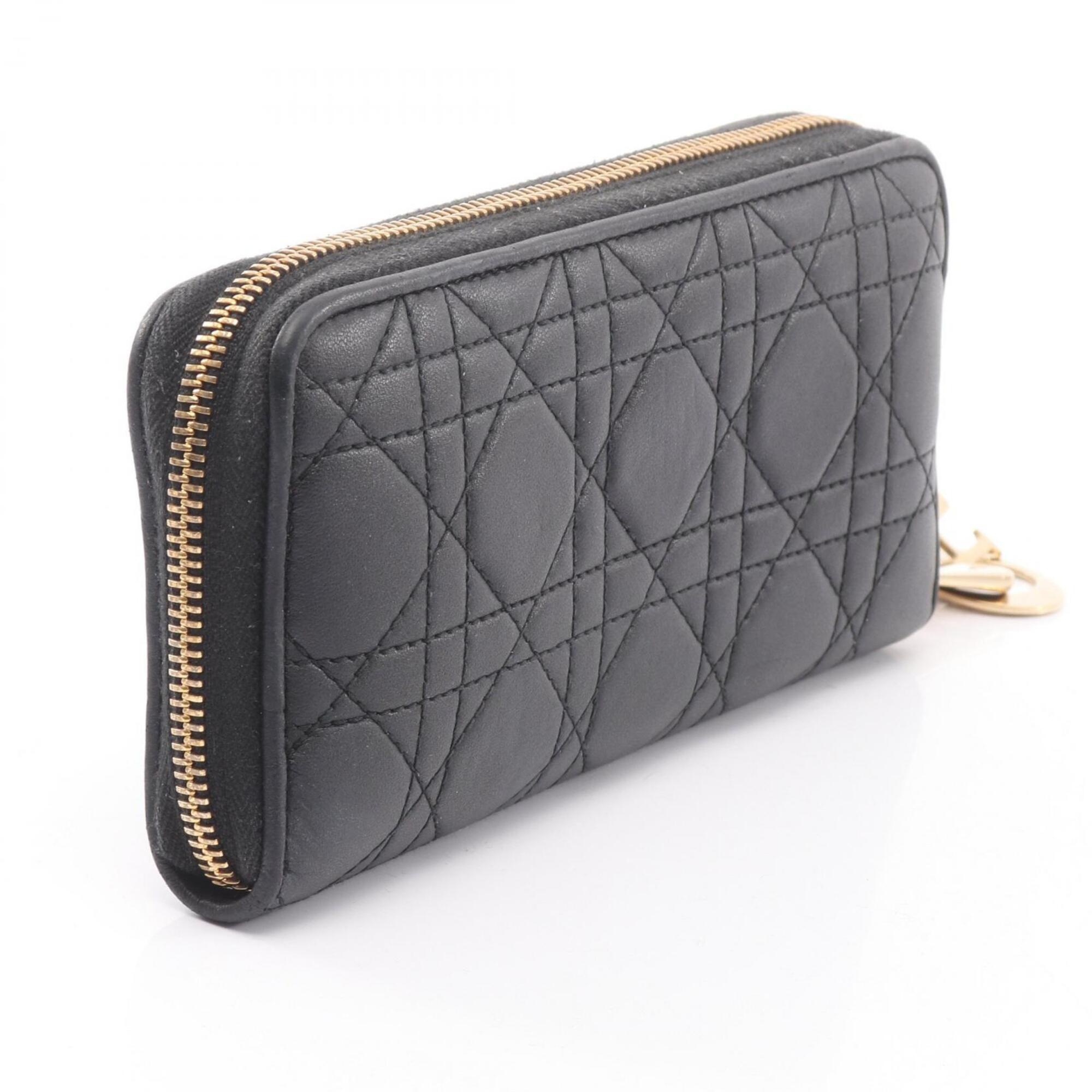 Christian Dior Black Leather Long Wallet (Bi-Fold) (Pre-Owned)