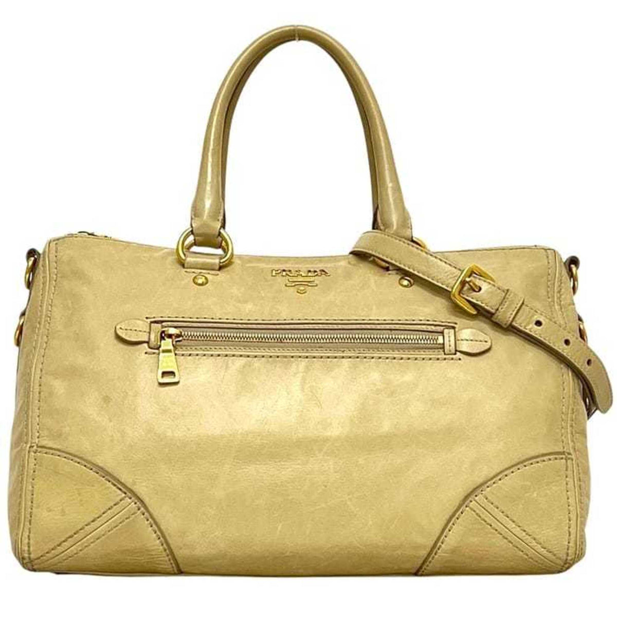 Prada Beige Yellow Leather Tote Bag (Pre-Owned)