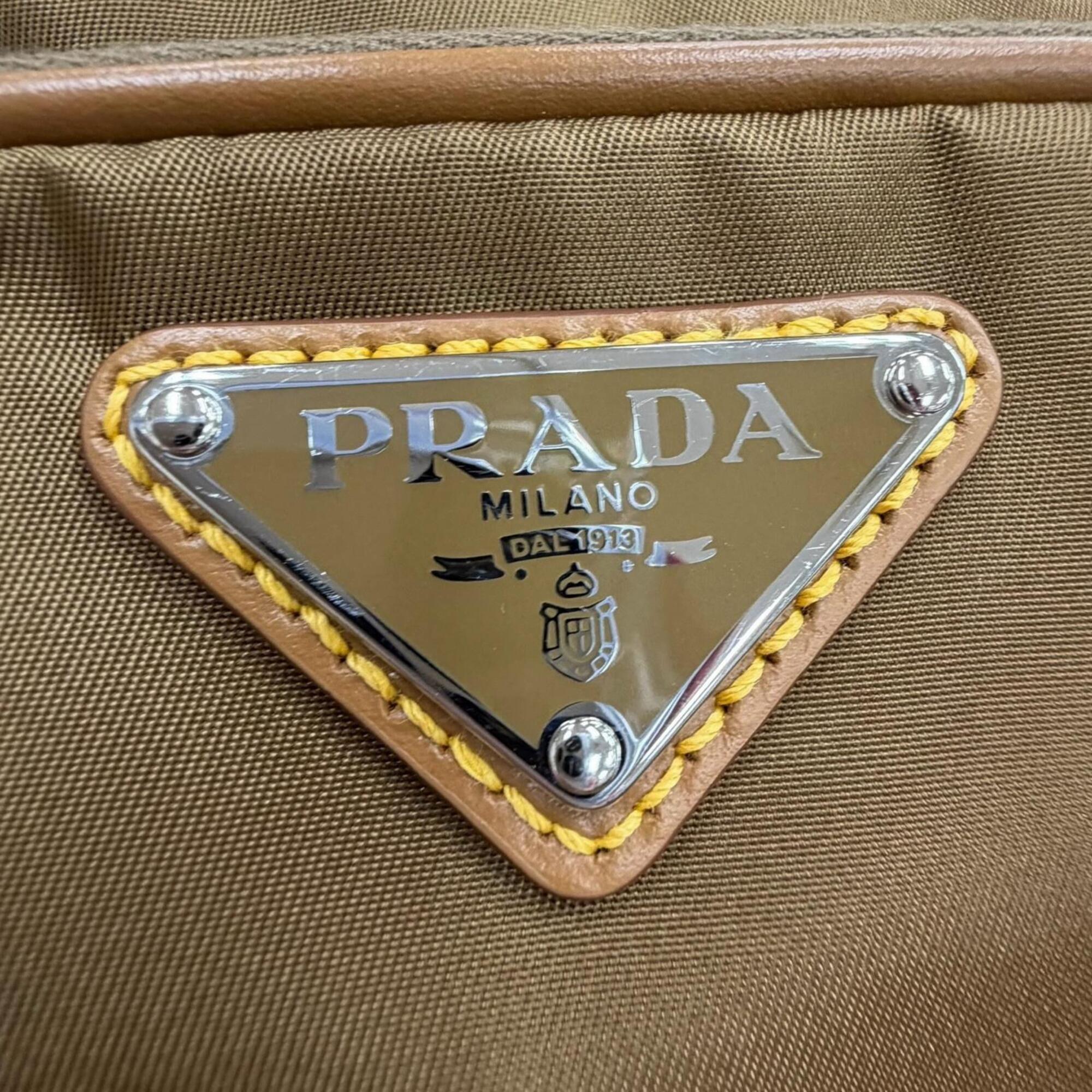 Prada Brown Nylon Leather Pouch Shoulder Bag (Pre-Owned)