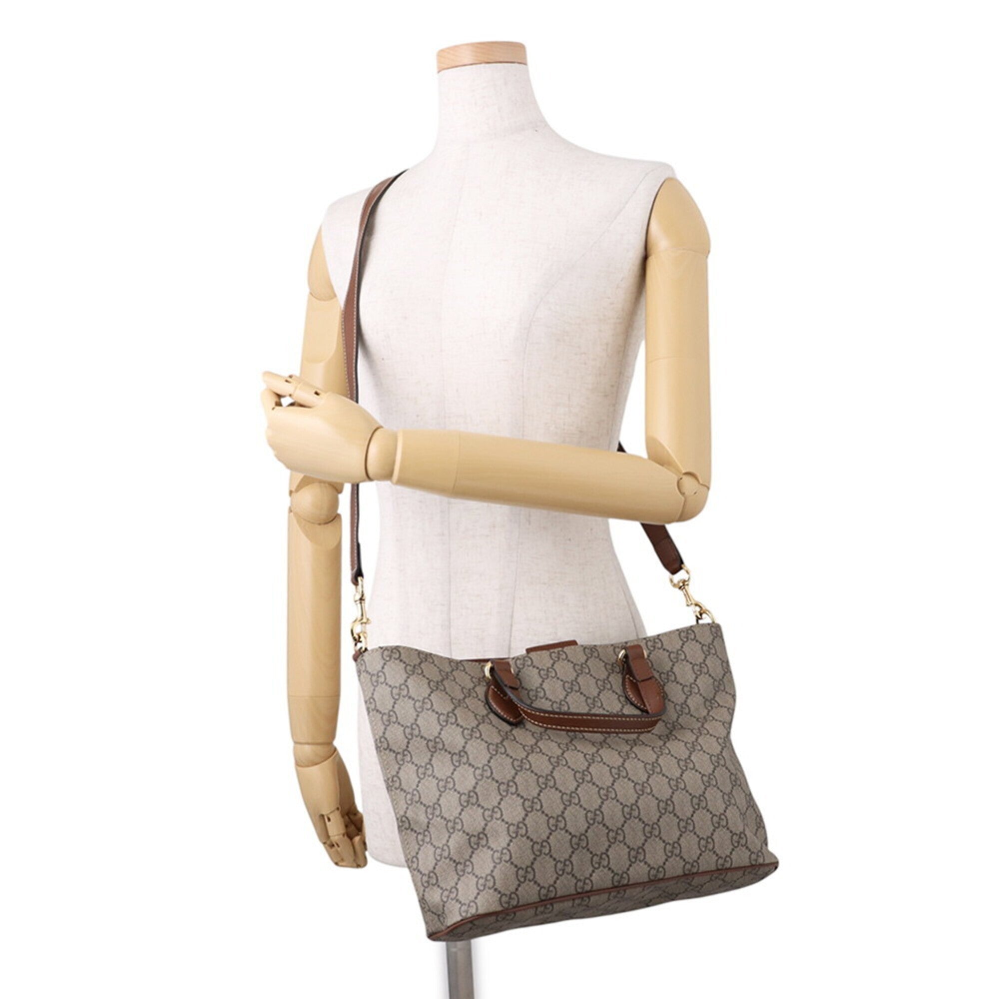 Gucci Beige Brown Gg Supreme Leather Handbag Shoulder Bag Tote Bag (Pre-Owned)