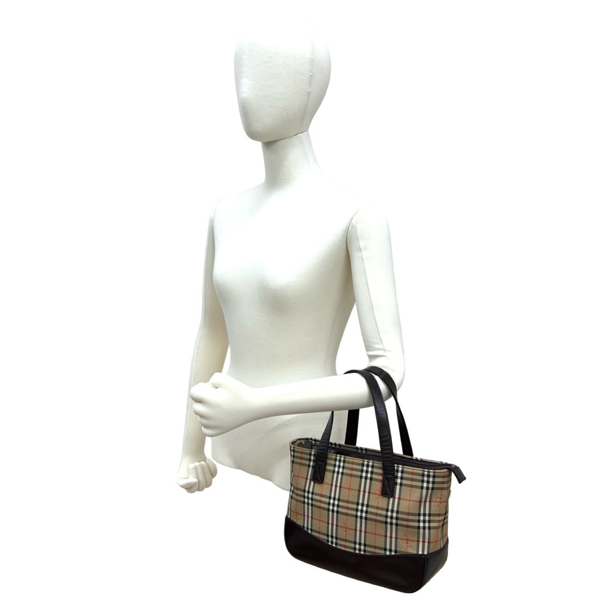 Burberry Beige Brown Leather Canvas Handbag Tote Bag (Pre-Owned)