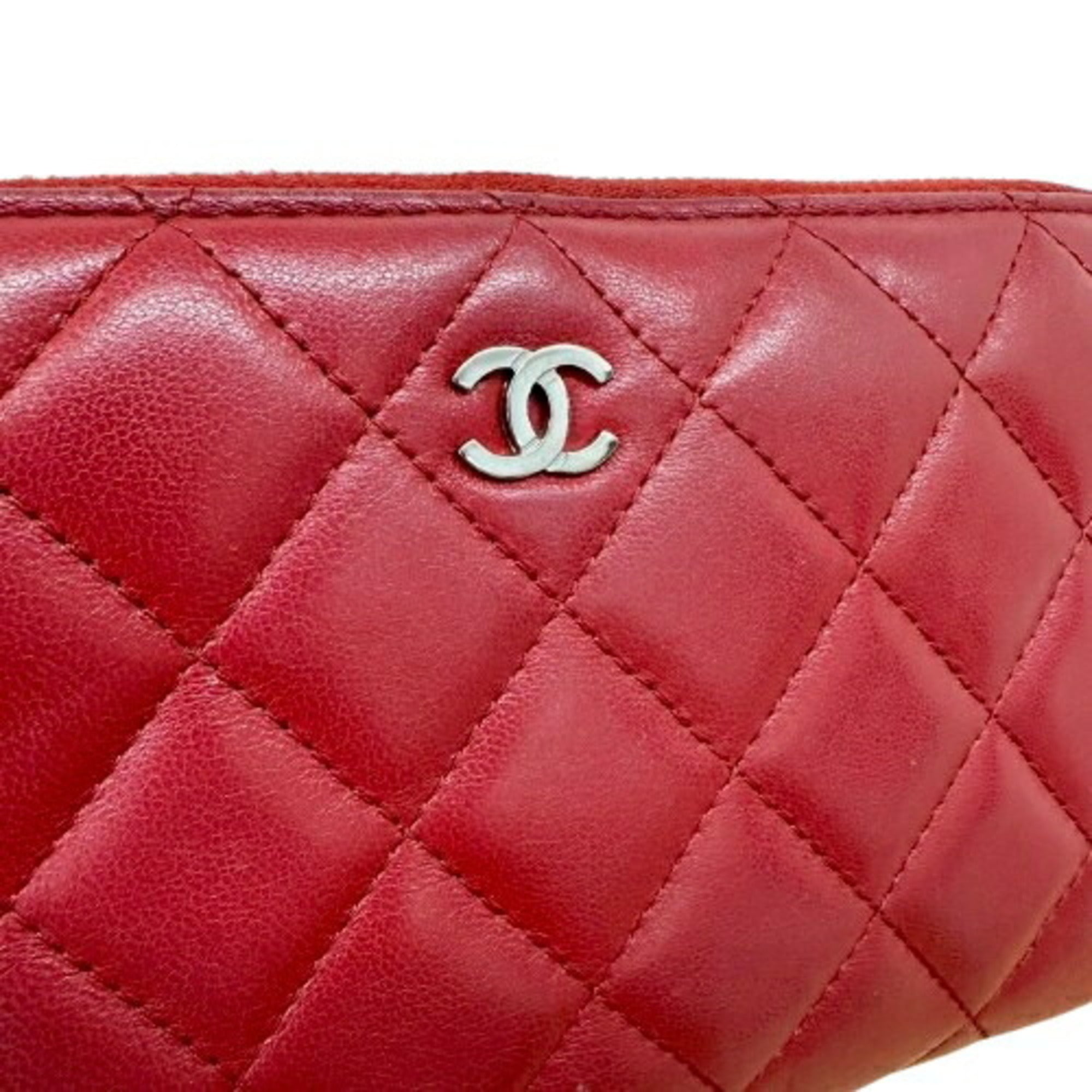 Chanel Matelasse Black Red Color Leather Long Wallet (Bi-Fold) (Pre-Owned)