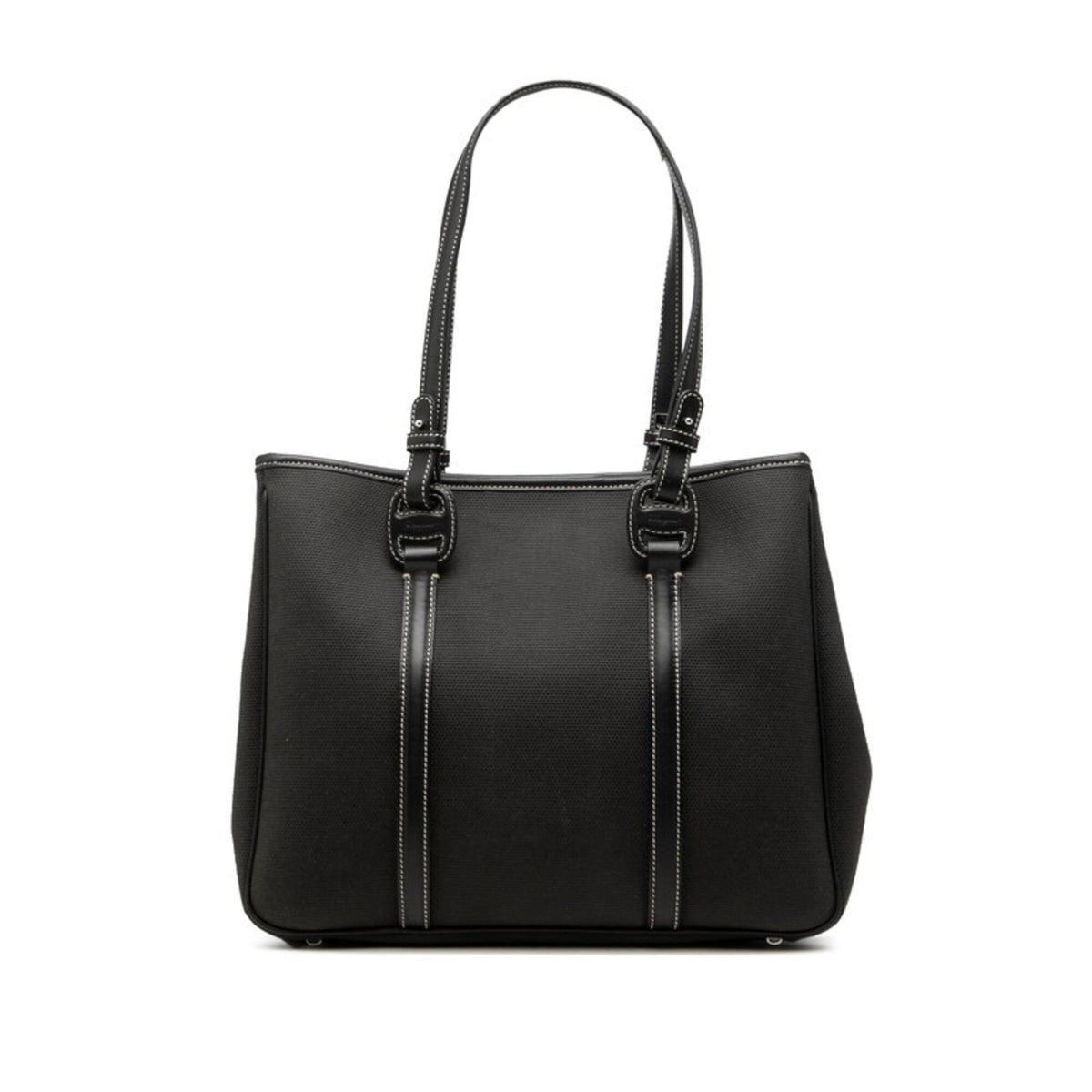 Salvatore Ferragamo Black Canvas Leather Handbag Tote Bag (Pre-Owned)