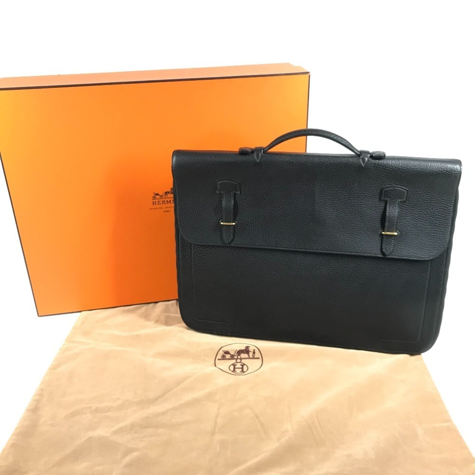 Hermes Black Leather Handbag Tote Bag (Pre-Owned)