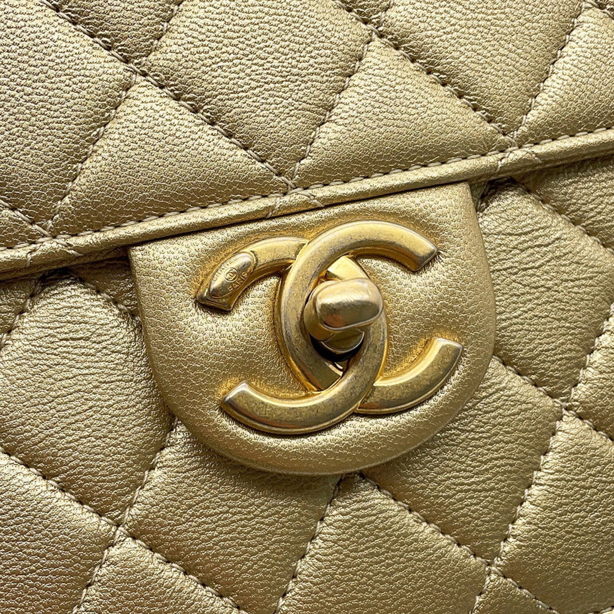 Chanel Champagne Gold Leather Shoulder Bag (Pre-Owned)
