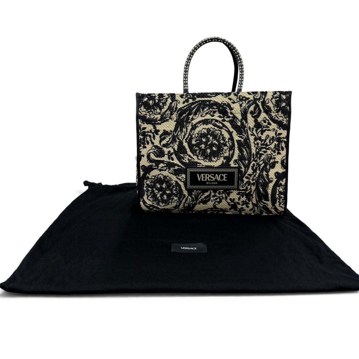 Versace Black Viscose Polyester Cotton Leather Tote Bag (Pre-Owned)