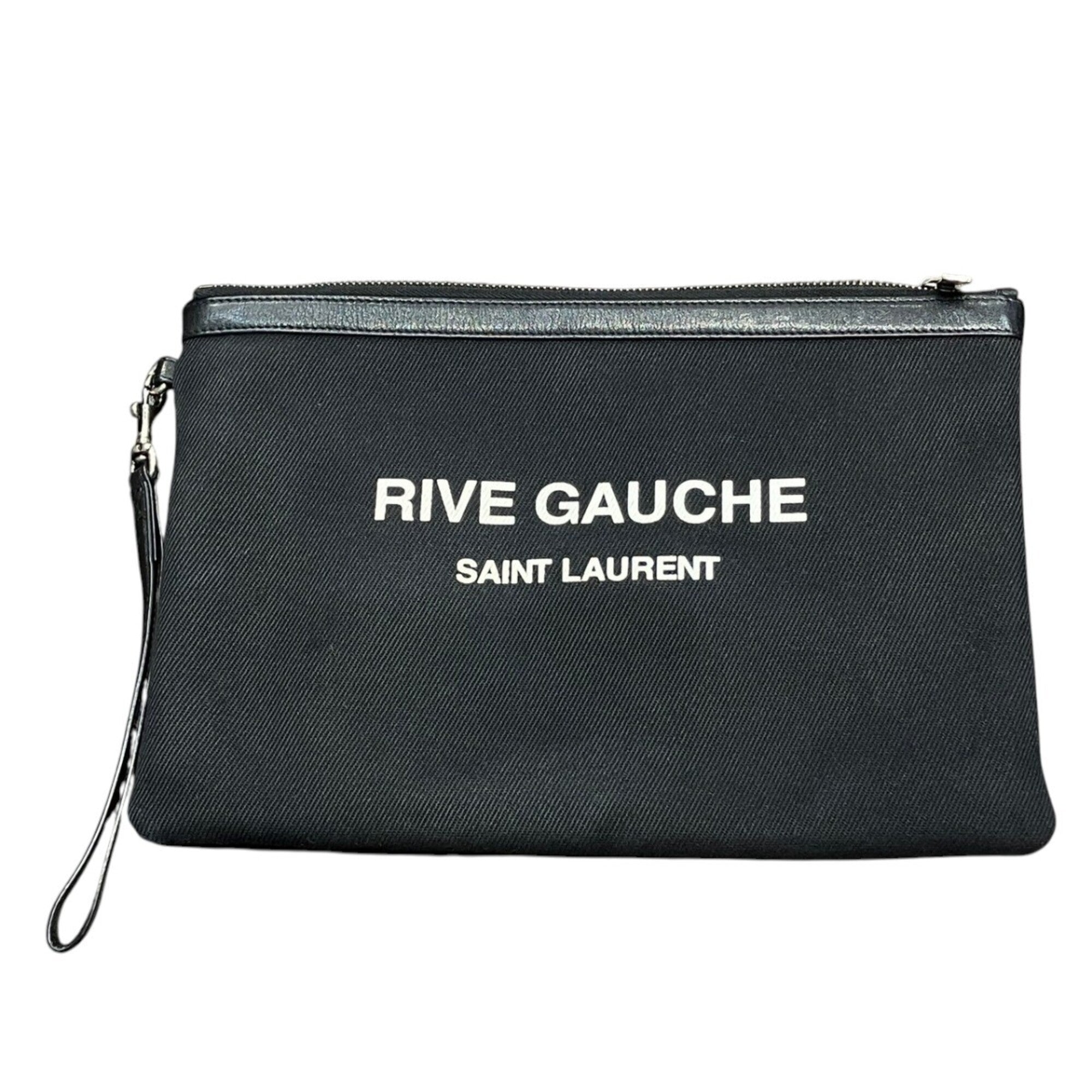 Yves Saint Laurent Black Canvas Leather Clutch Bag (Pre-Owned)