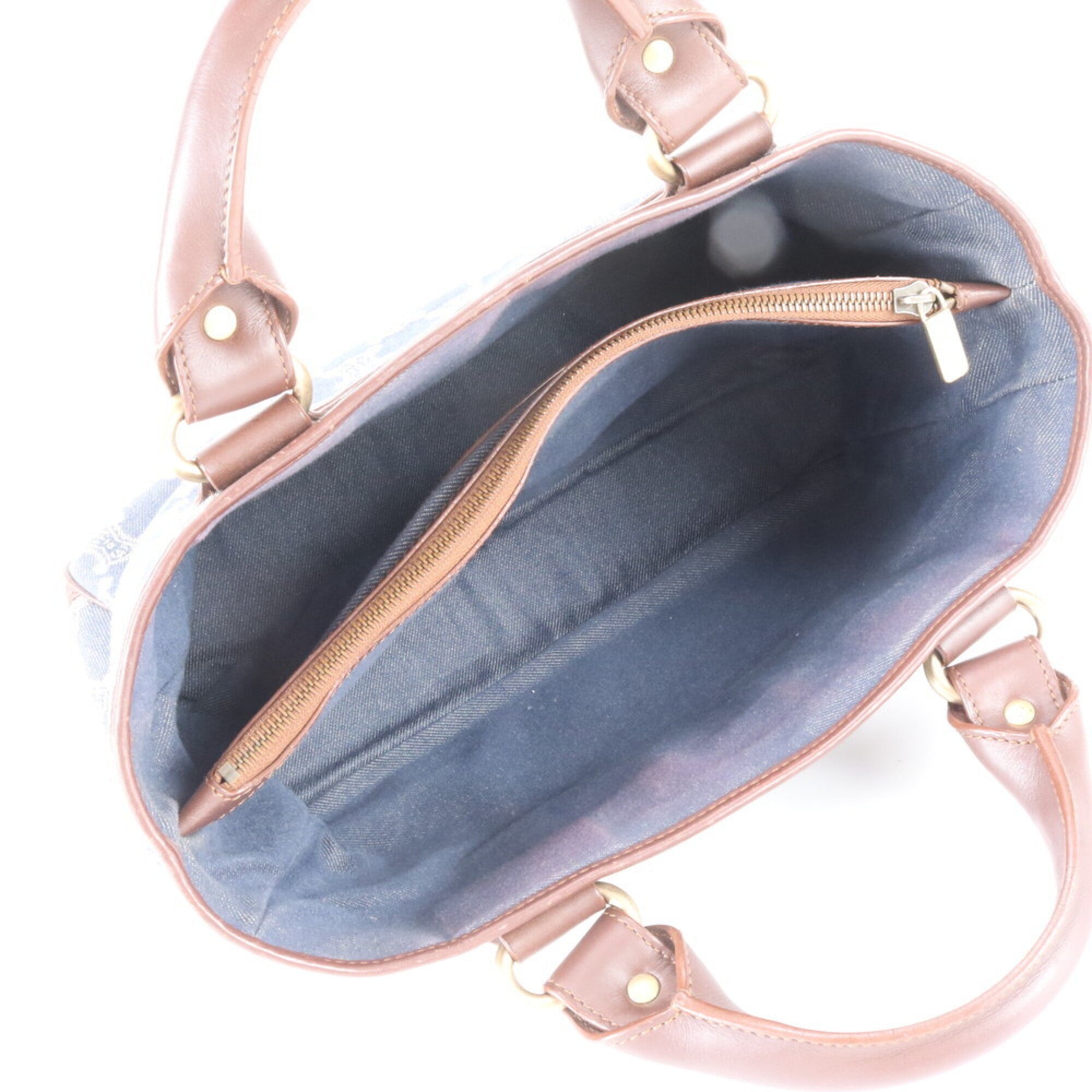Celine Macadam Brown Navy Leather Canvas Handbag Tote Bag (Pre-Owned)