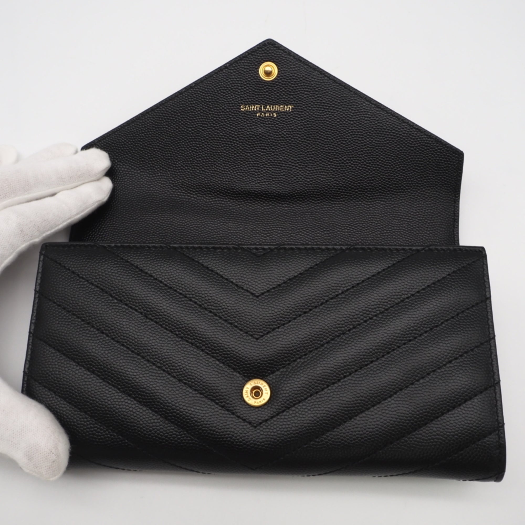 Yves Saint Laurent Black Leather Long Wallet (Bi-Fold) (Pre-Owned)