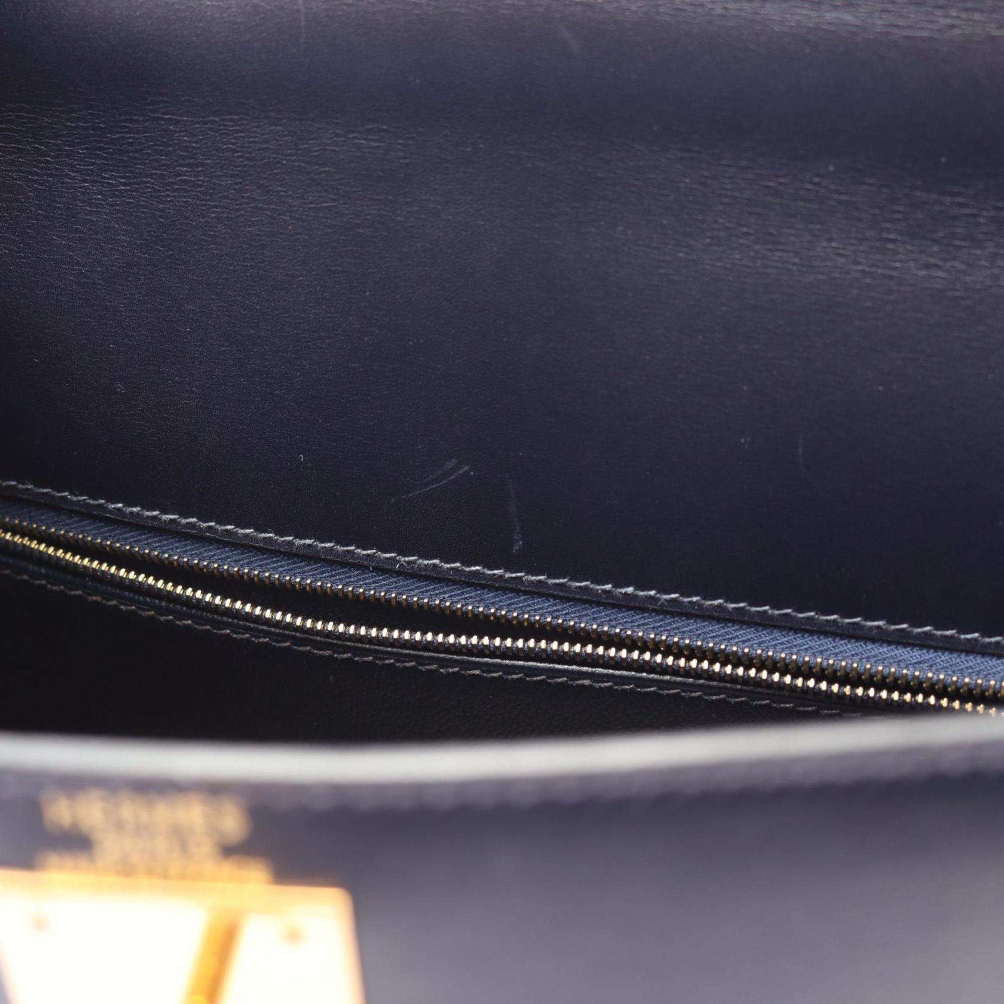 Hermes Blue Indigo Navy Box Calf Leather Handbag (Pre-Owned)