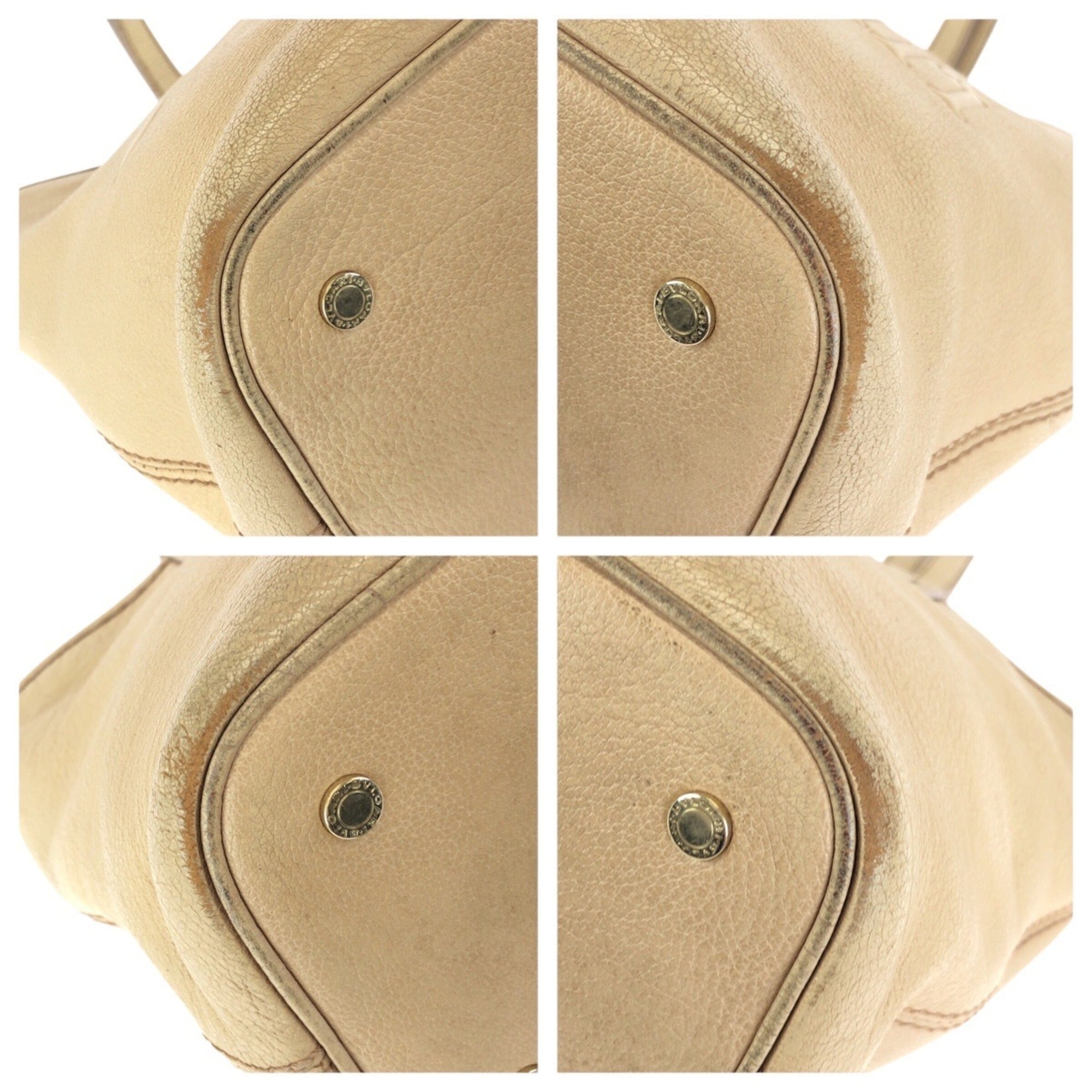 Bvlgari Beige Leather Handbag Tote Bag (Pre-Owned)