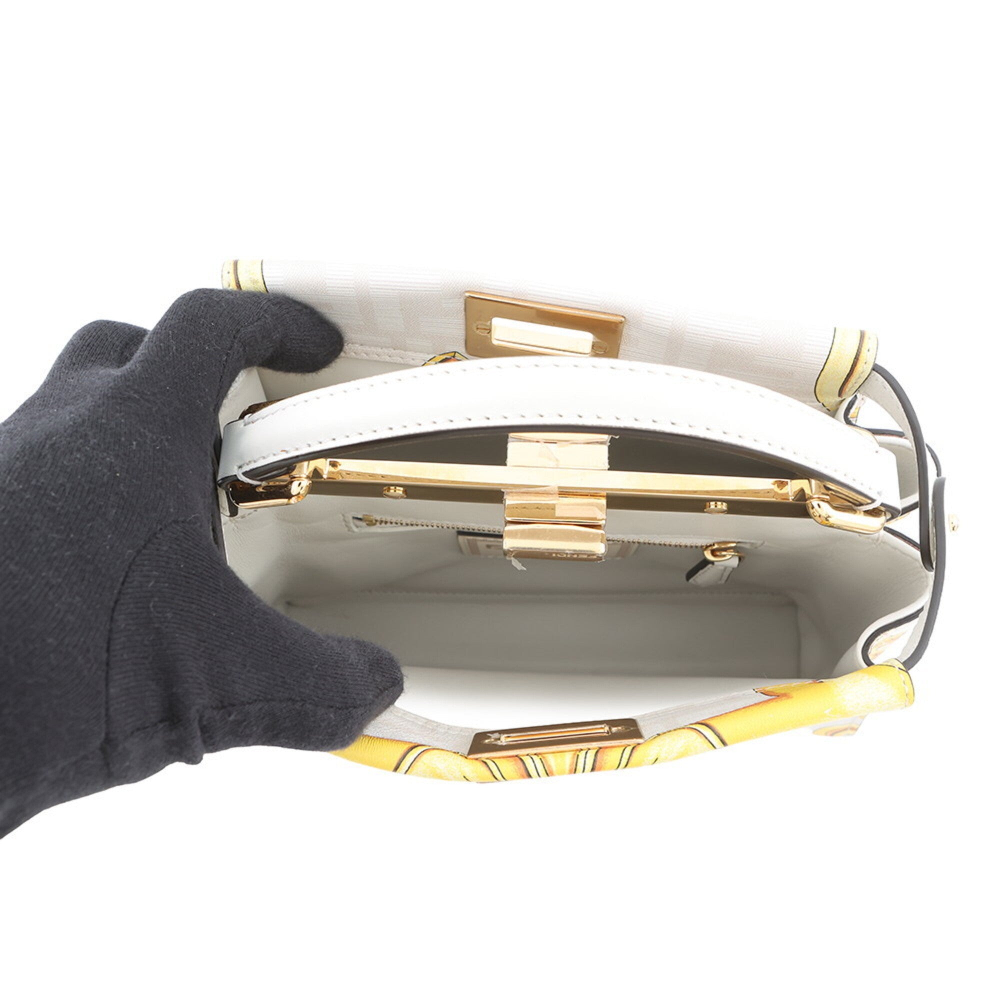 Fendi Peekaboo White Yellow Leather Handbag Shoulder Bag (Pre-Owned)