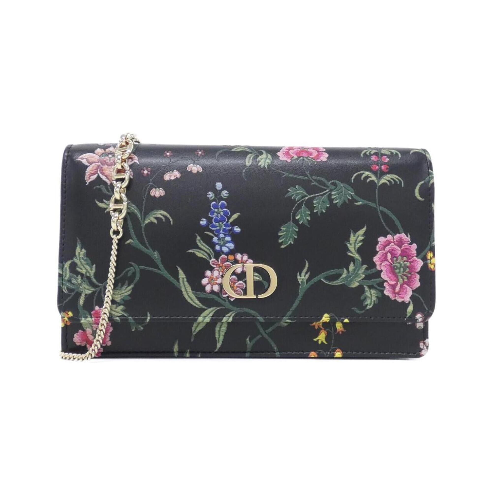 Christian Dior Black Multi-Color Leather Chain/Shoulder Wallet (Pre-Owned)