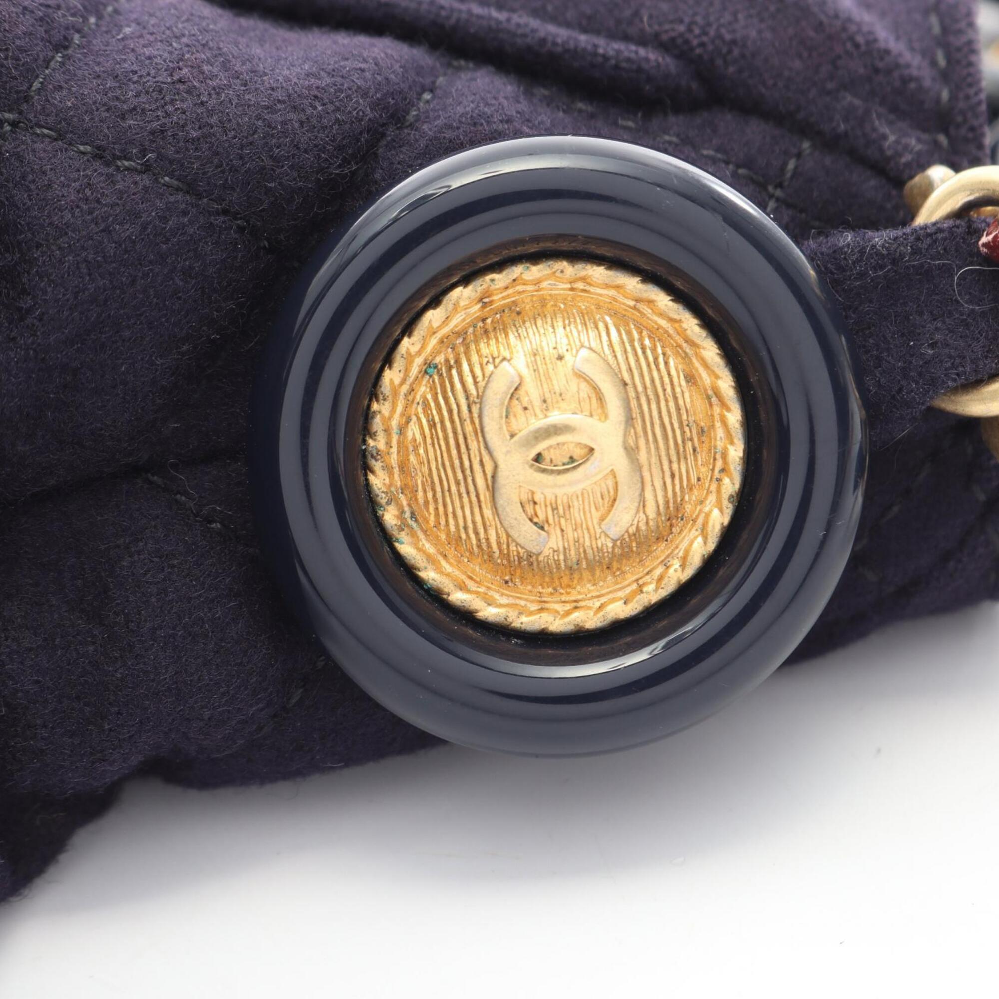 Chanel Navy Wool Leather Handbag Shoulder Bag (Pre-Owned)