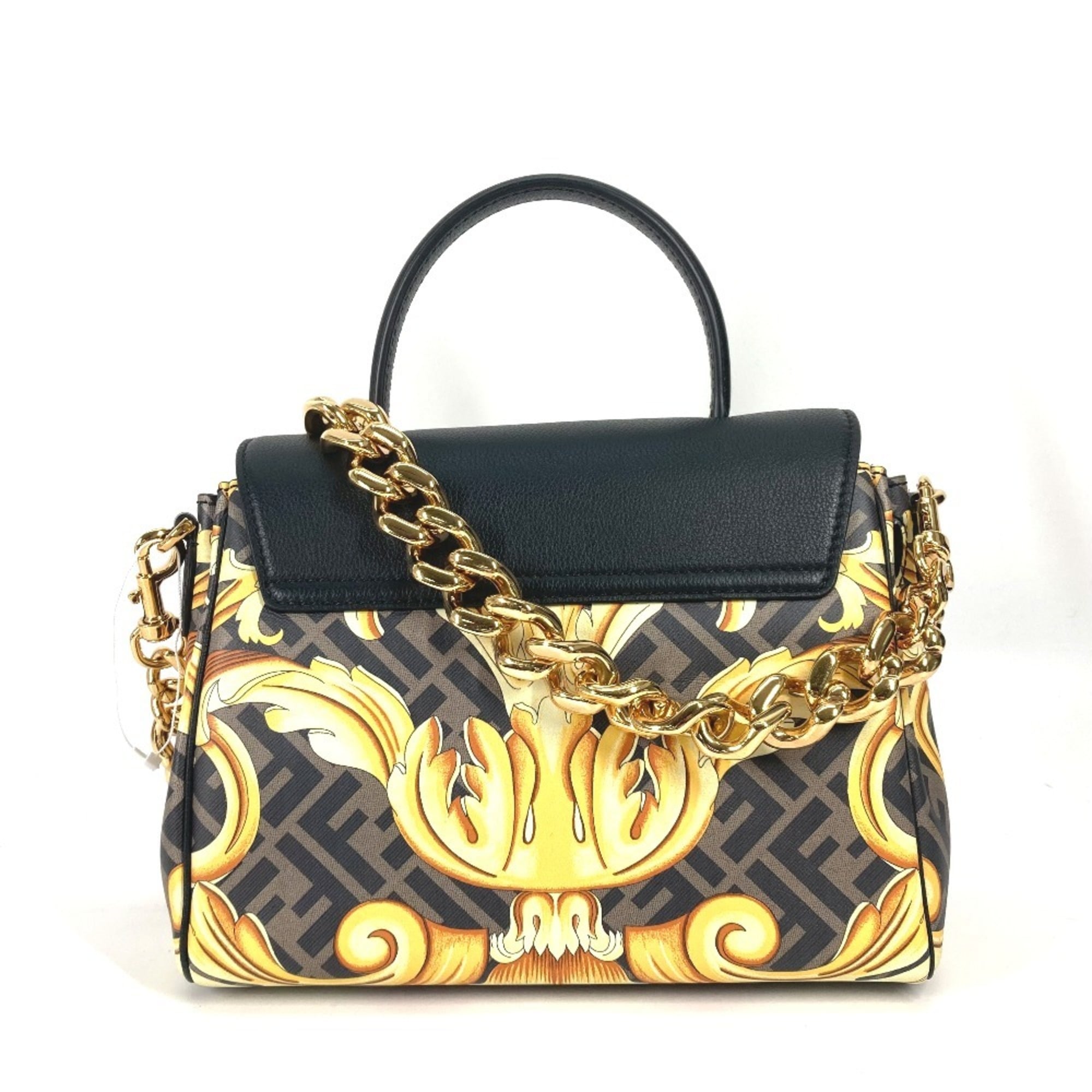 Fendi Black Brown Pvc Leather Handbag Shoulder Bag (Pre-Owned)