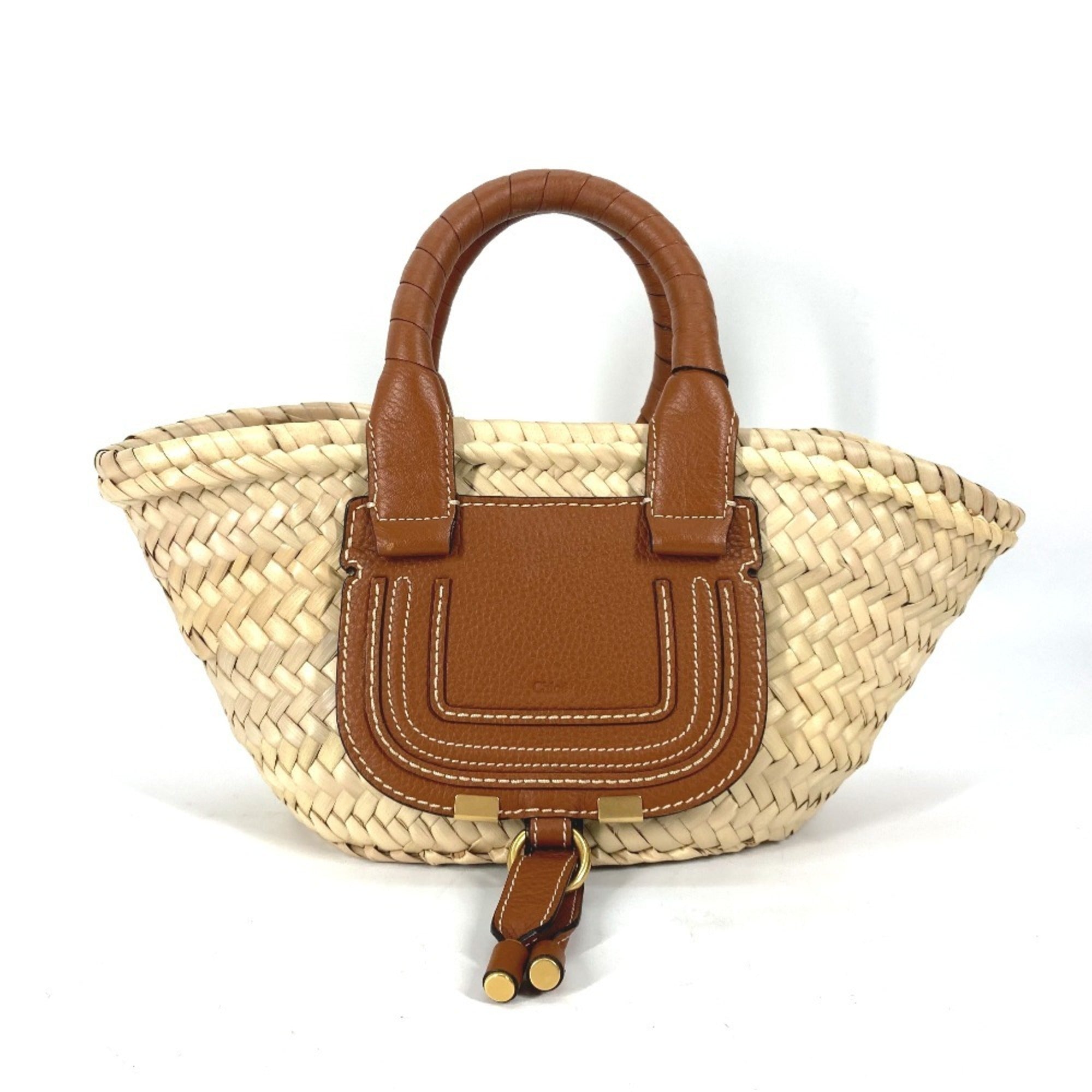 Chloé Beige Brown Straw Leather Handbag Tote Bag (Pre-Owned)