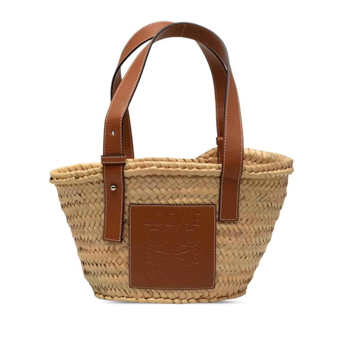 Loewe Brown Raffia Leather Basket Handbag (Pre-Owned)