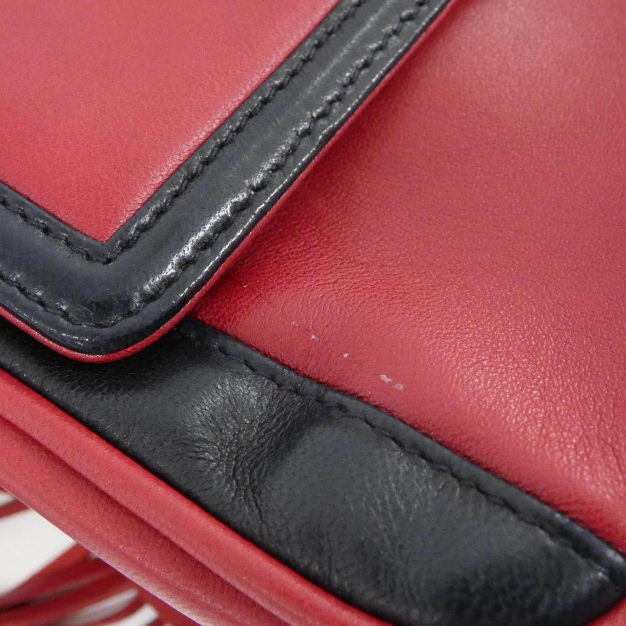 Chanel Navy Red Color Leather Shoulder Bag (Pre-Owned)