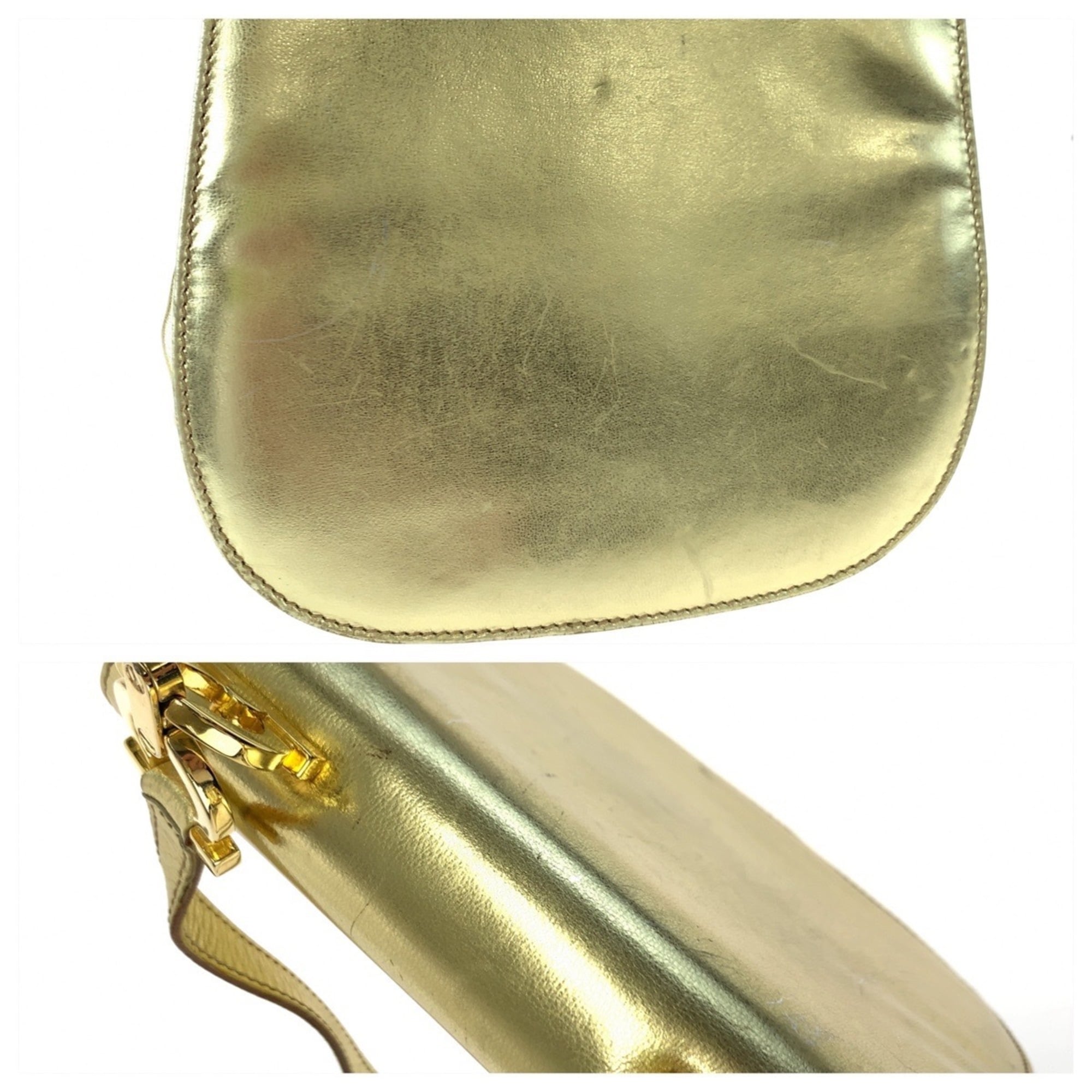 Salvatore Ferragamo Gancini Gold Leather Pochette Shoulder Bag (Pre-Owned)