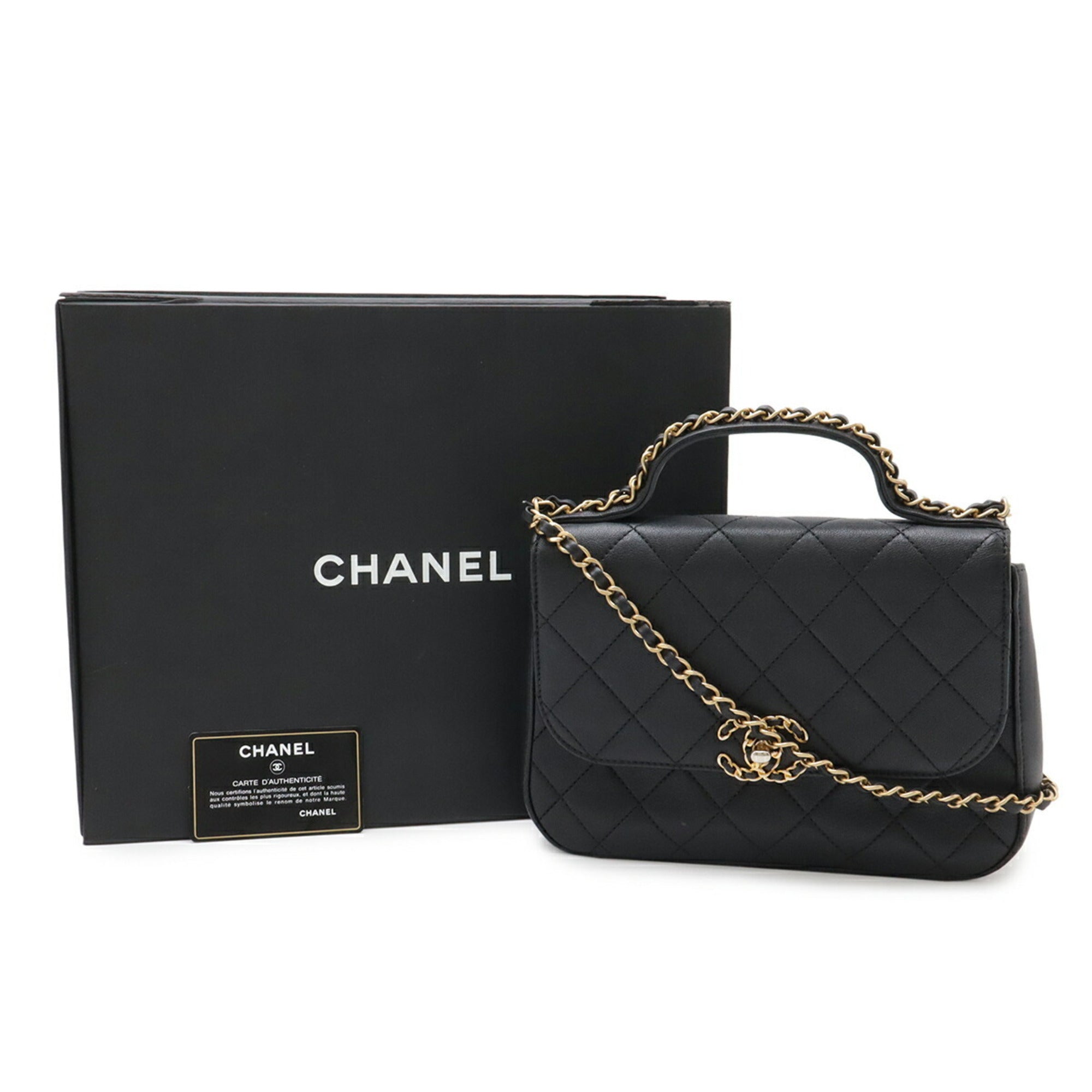 Chanel Matelasse Black Leather Handbag Shoulder Bag (Pre-Owned)