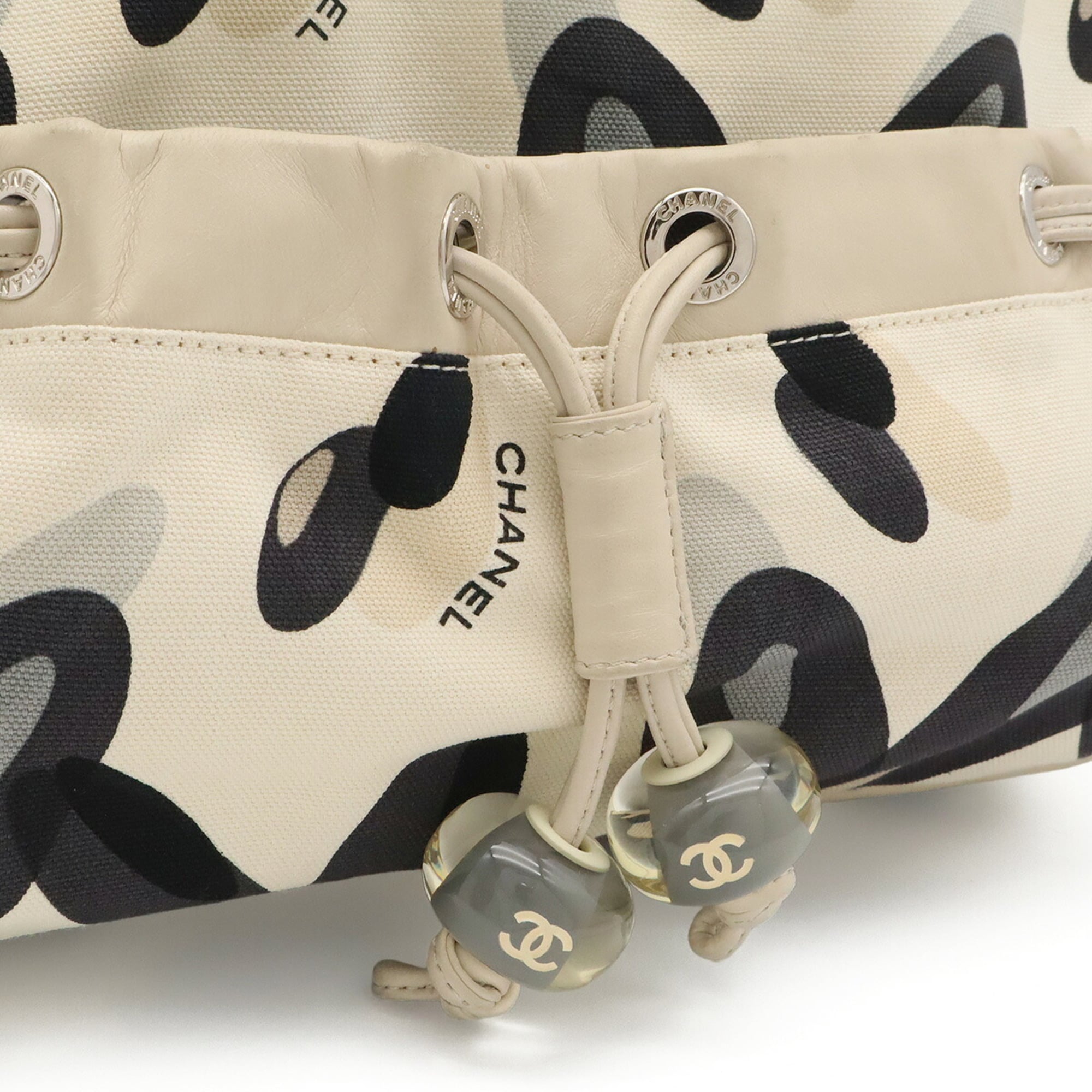 Chanel Black Gray Ivory Canvas Shoulder Bag Tote Bag (Pre-Owned)