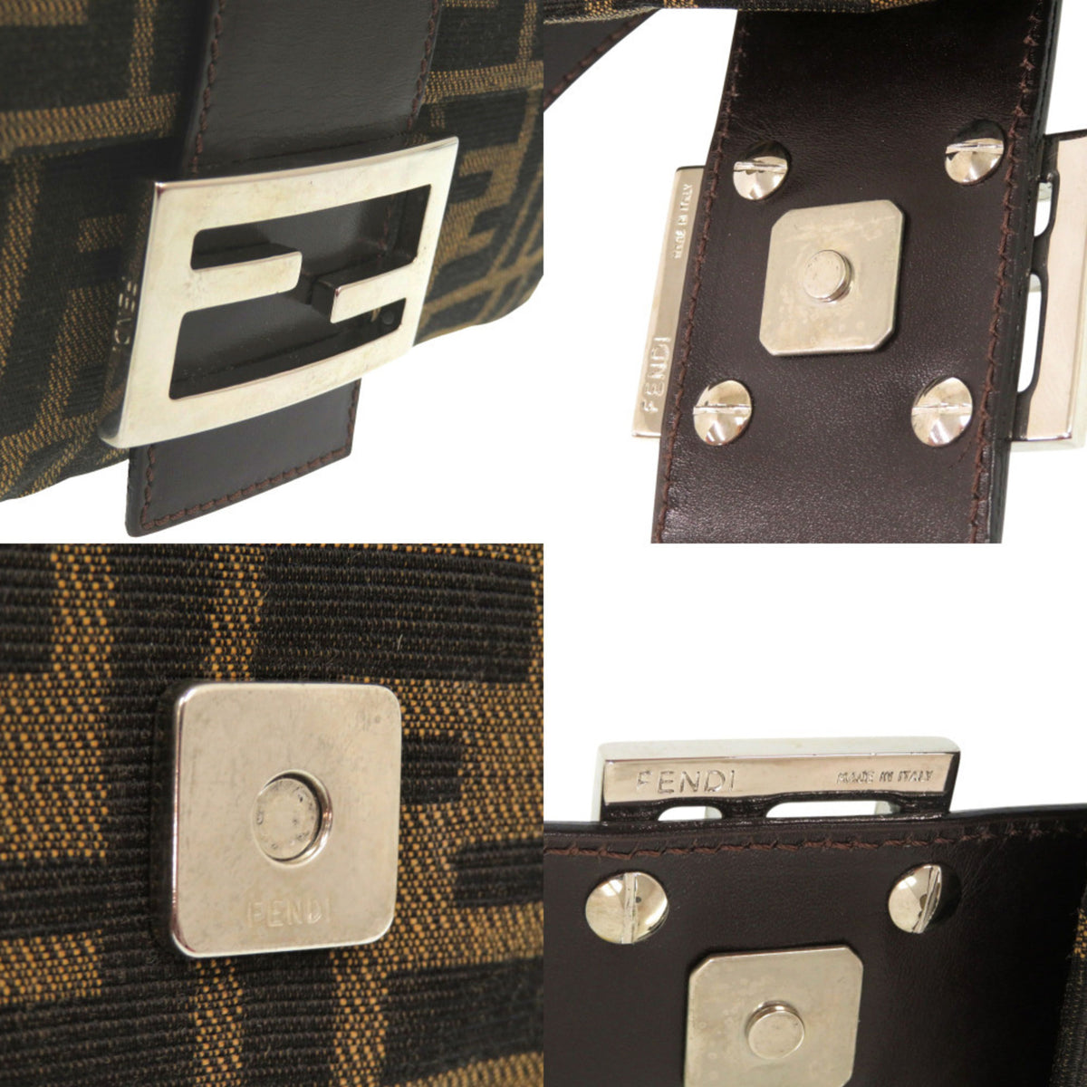 Fendi Brown Leather Nylon Handbag (Pre-Owned)