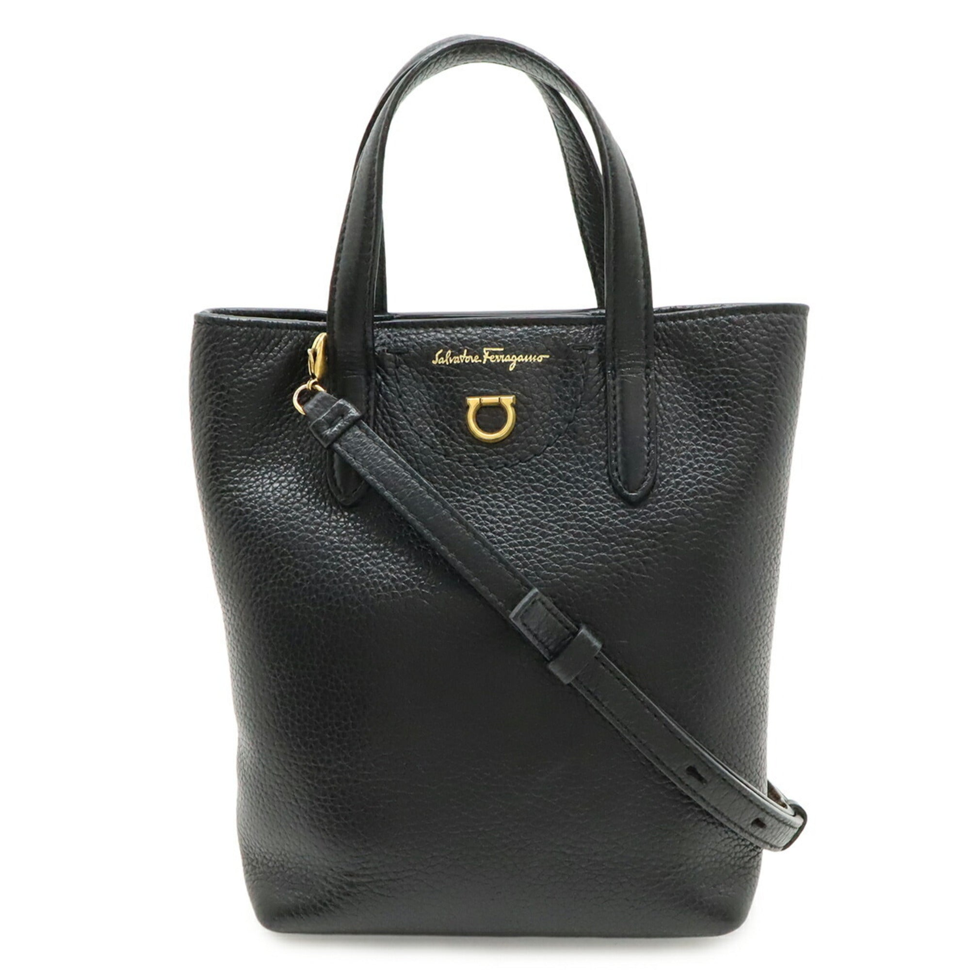Salvatore Ferragamo Black Leather Handbag Shoulder Bag (Pre-Owned)