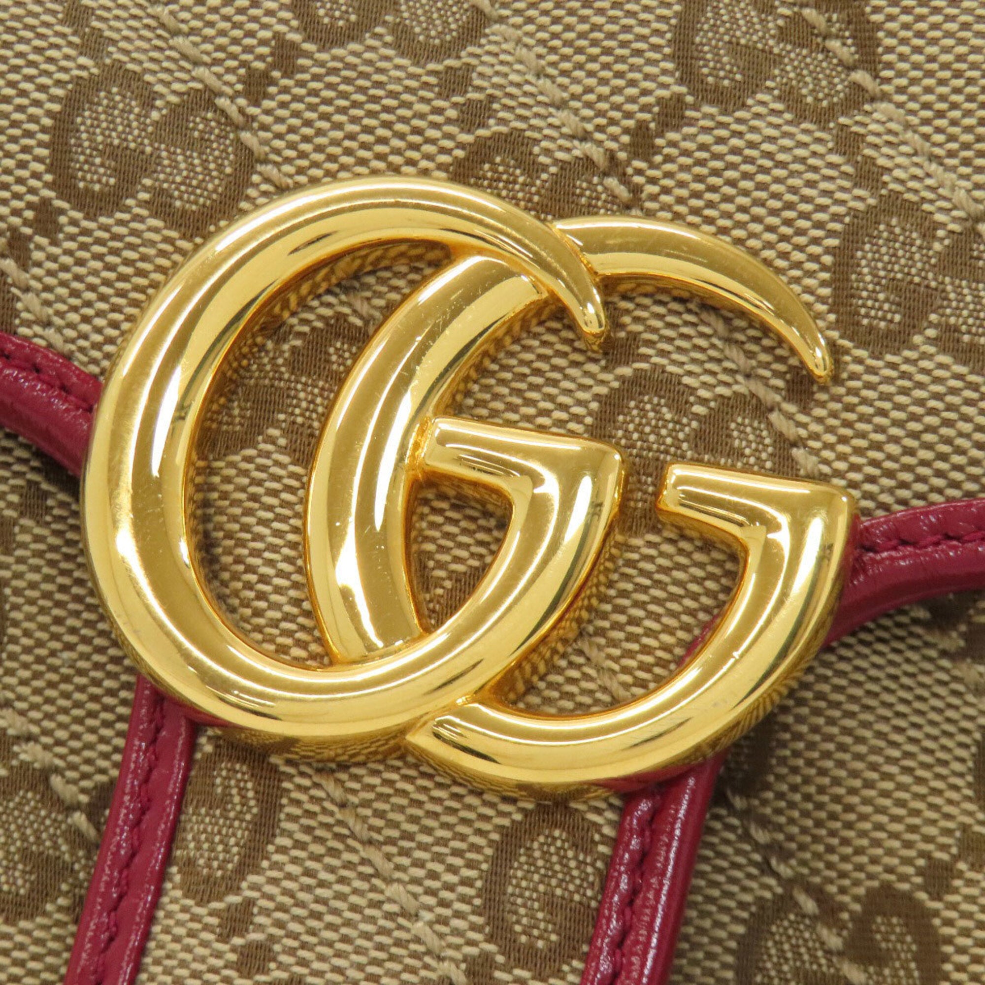 Gucci Red Color Canvas Leather Shoulder Bag (Pre-Owned)