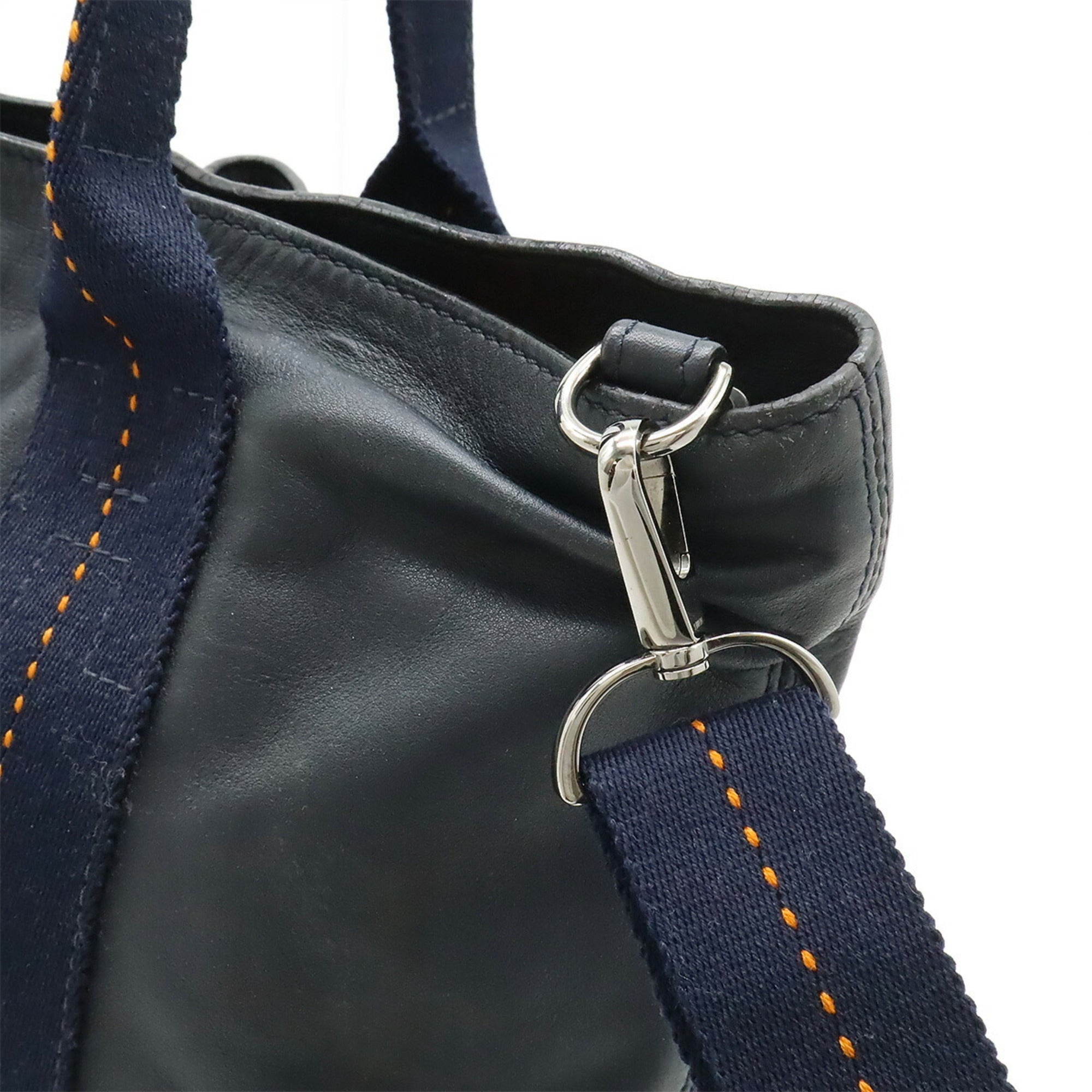 Hermes Caravan Horizontal Navy Orange Veau Derma Shoulder Bag Tote Bag (Pre-Owned)