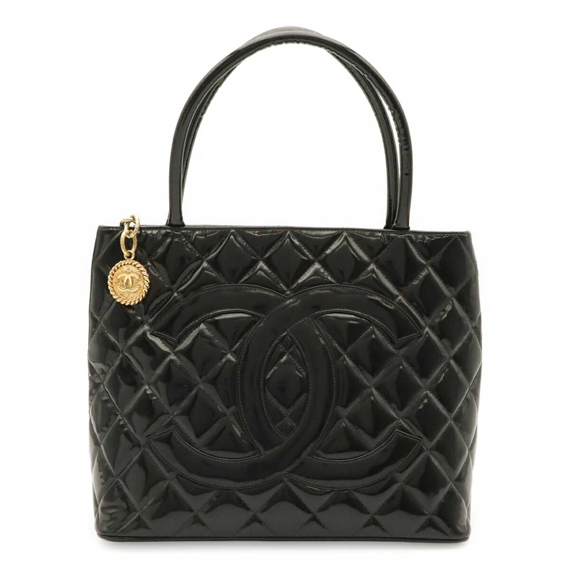 Chanel Matelasse Black Patent Leather Shoulder Bag Tote Bag (Pre-Owned)