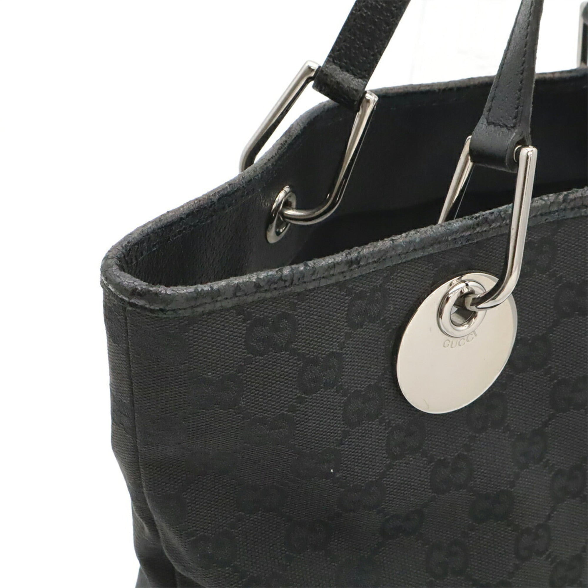 Gucci Black Canvas Leather Shoulder Bag Tote Bag (Pre-Owned)