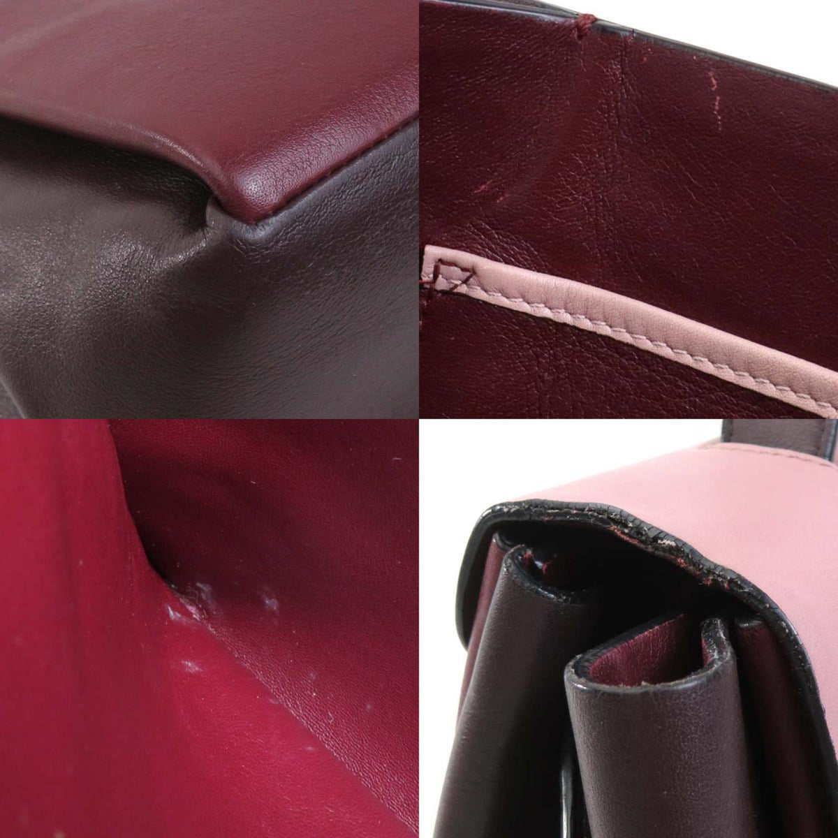 Valentino Garavani Burgundy Gray Pink Leather Handbag Shoulder Bag (Pre-Owned)