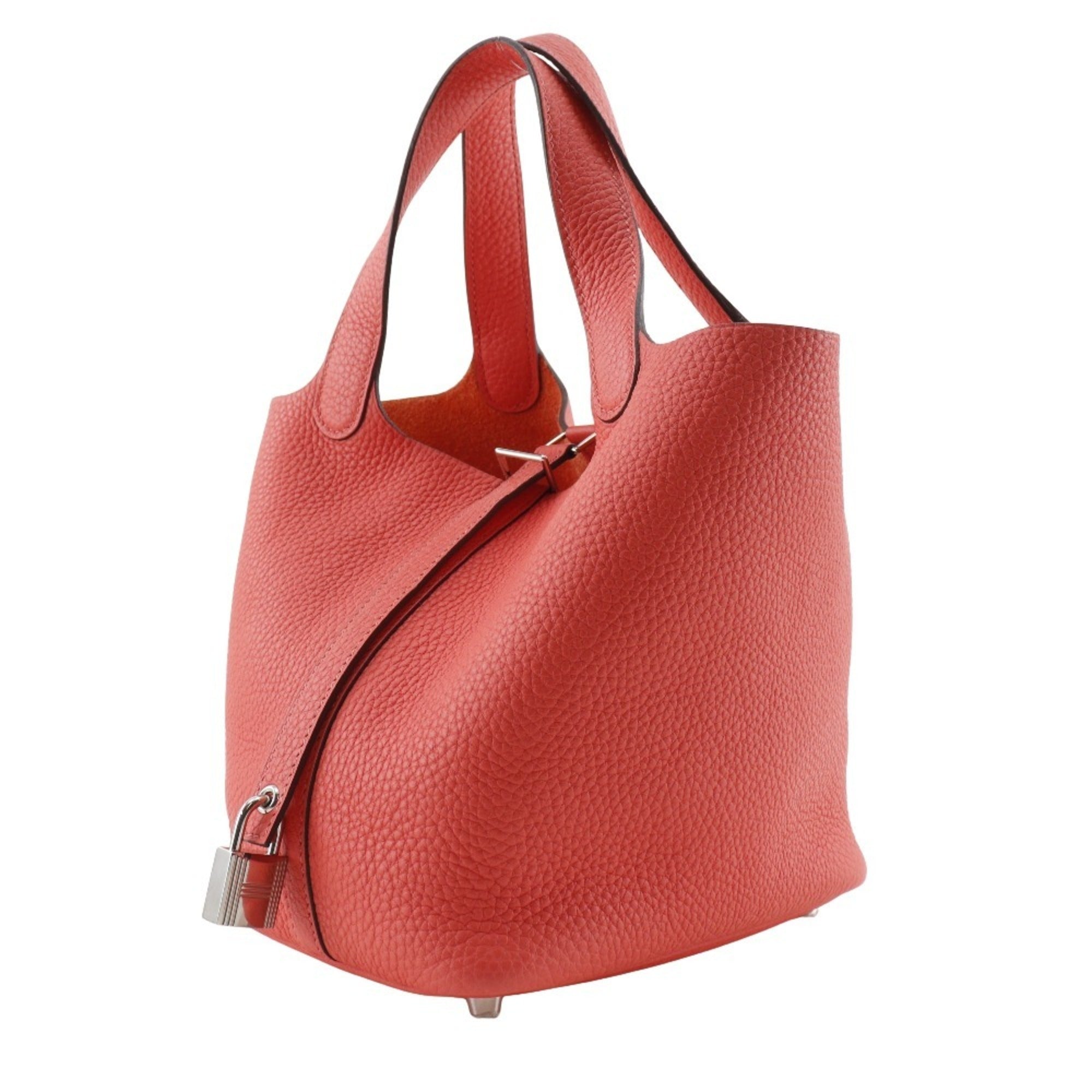 Hermes Pink Red Color Taurillon Clemence Leather Handbag (Pre-Owned)
