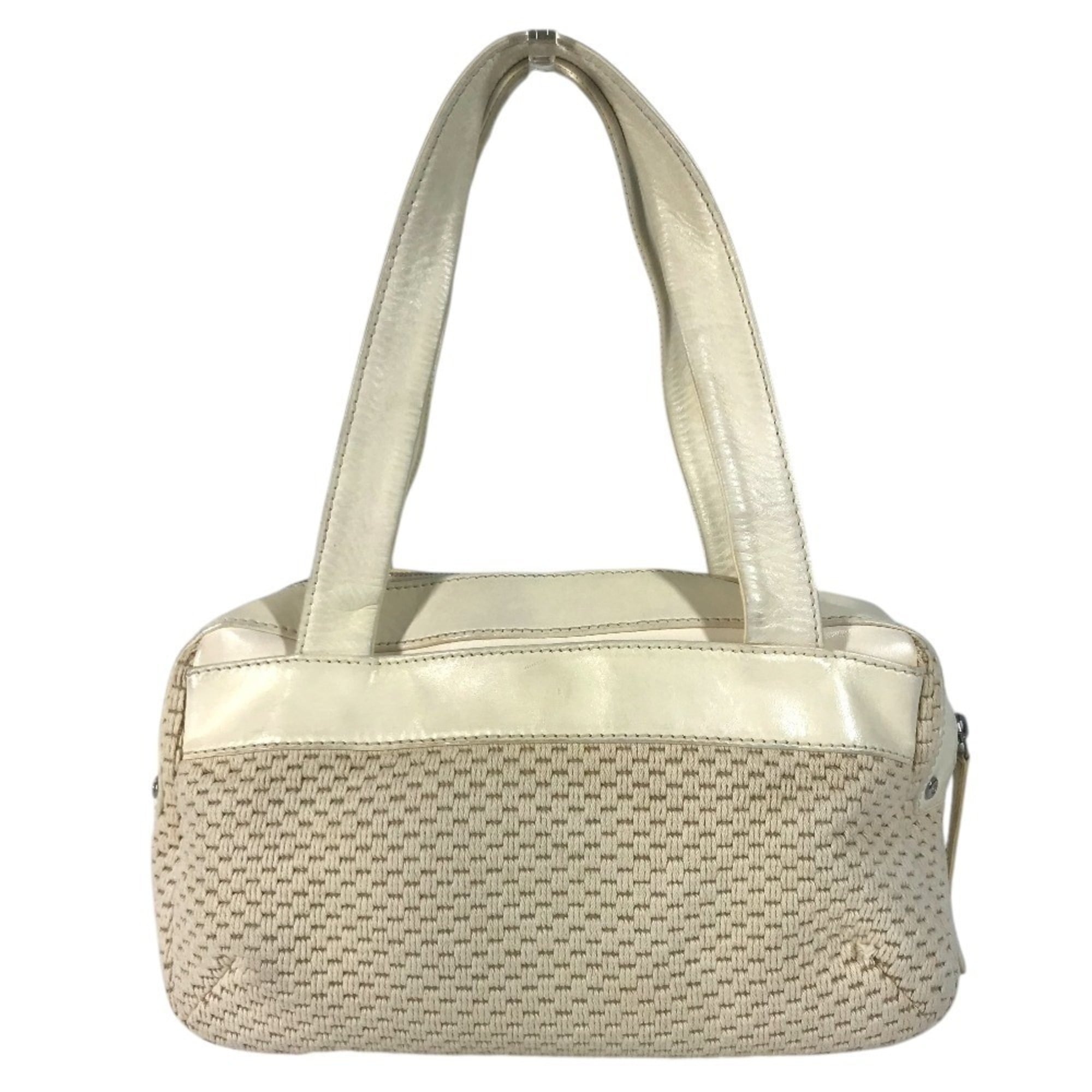 Chanel Beige Ivory Leather Canvas Handbag Shoulder Bag (Pre-Owned)