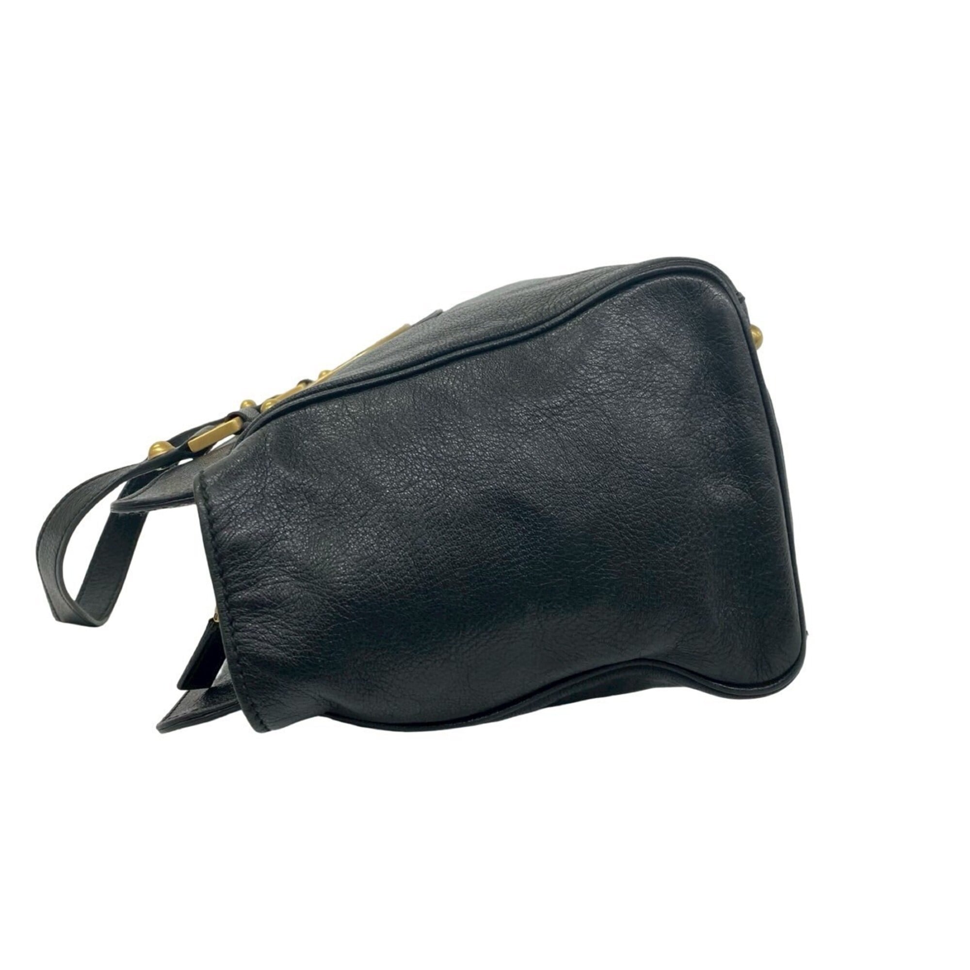 Gucci Black Leather Boston Bag Handbag Tote Bag (Pre-Owned)