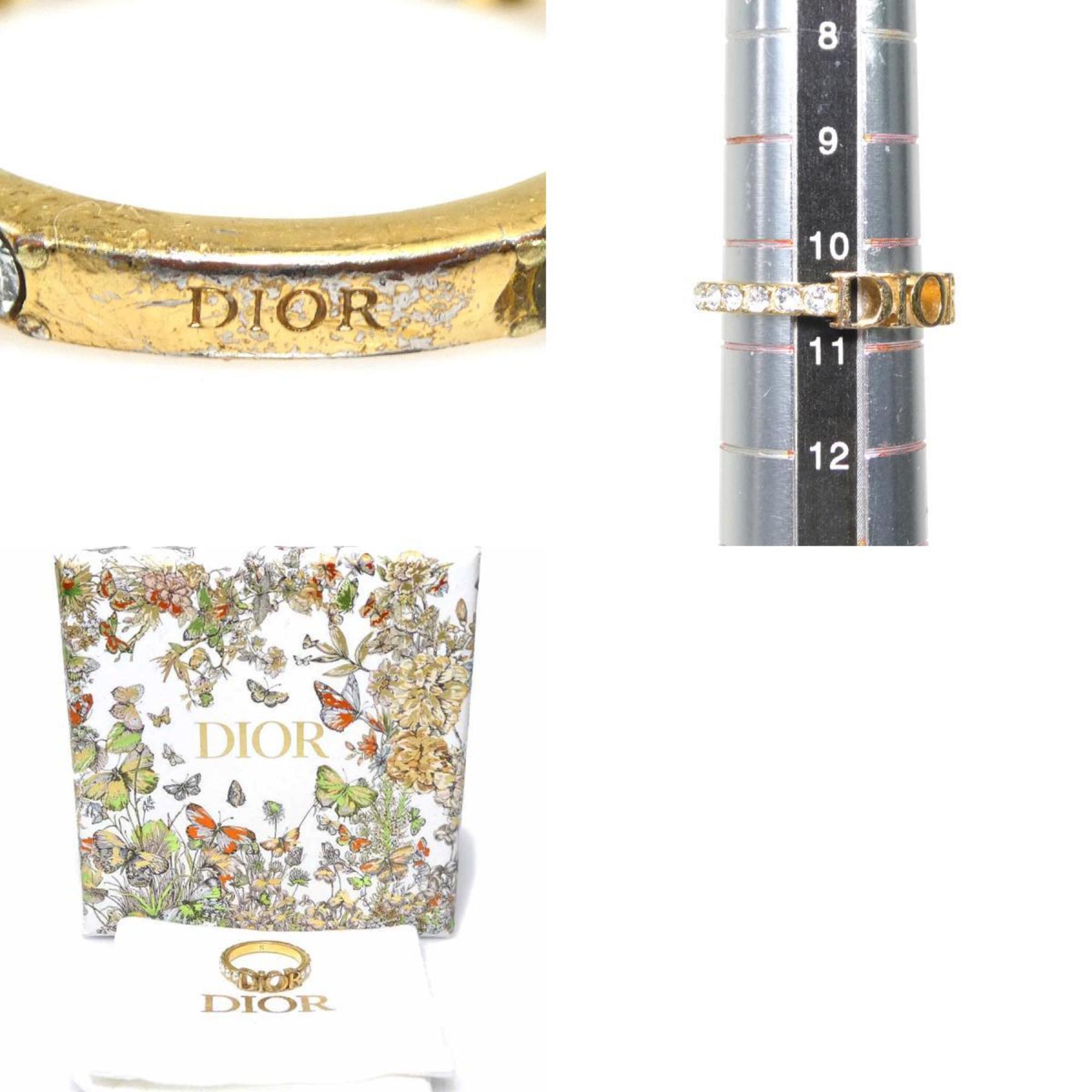 Christian Dior Gold Metal Rhinestone Band Ring (Pre-Owned)