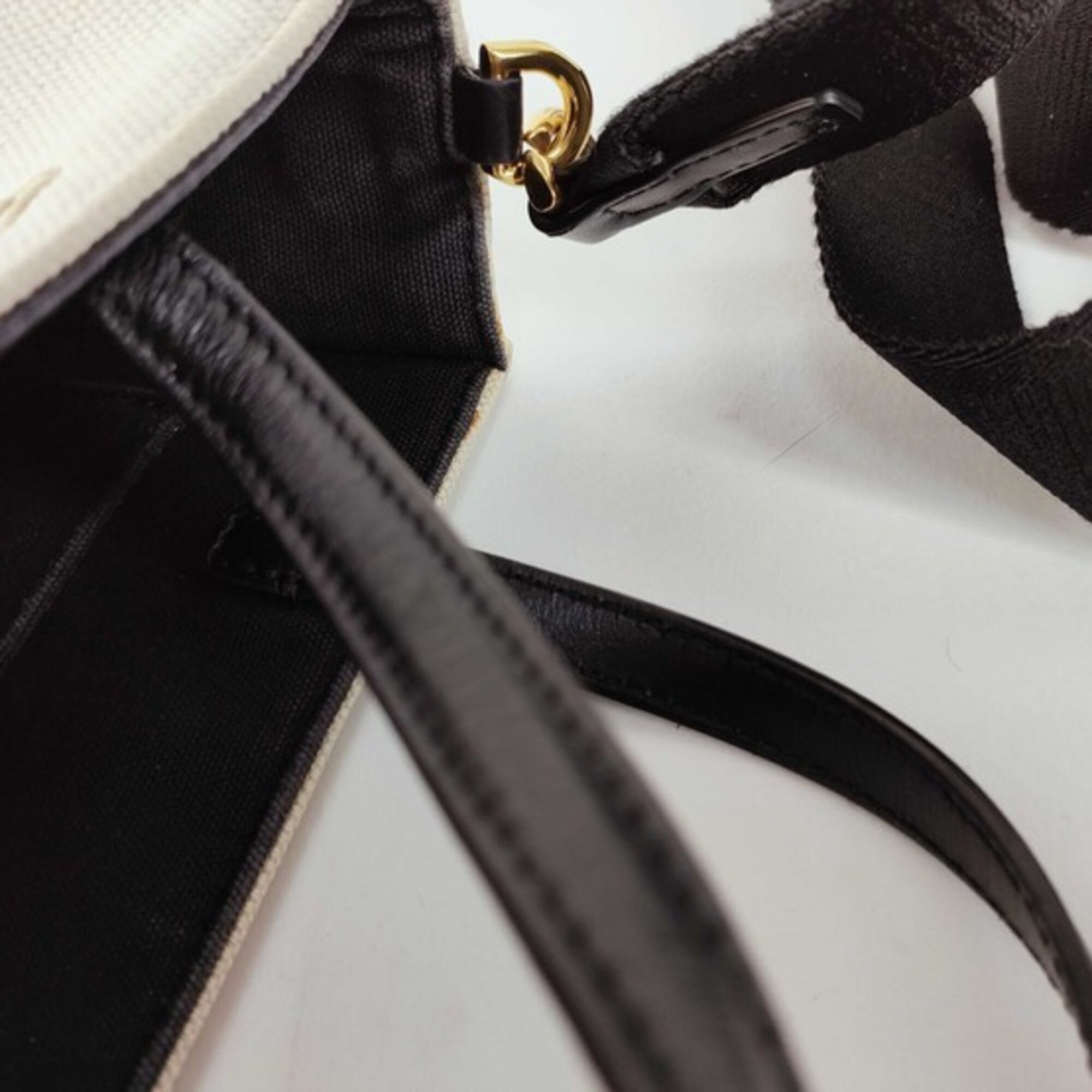 Givenchy Beige Black Canvas Leather Handbag Shoulder Bag Tote Bag (Pre-Owned)