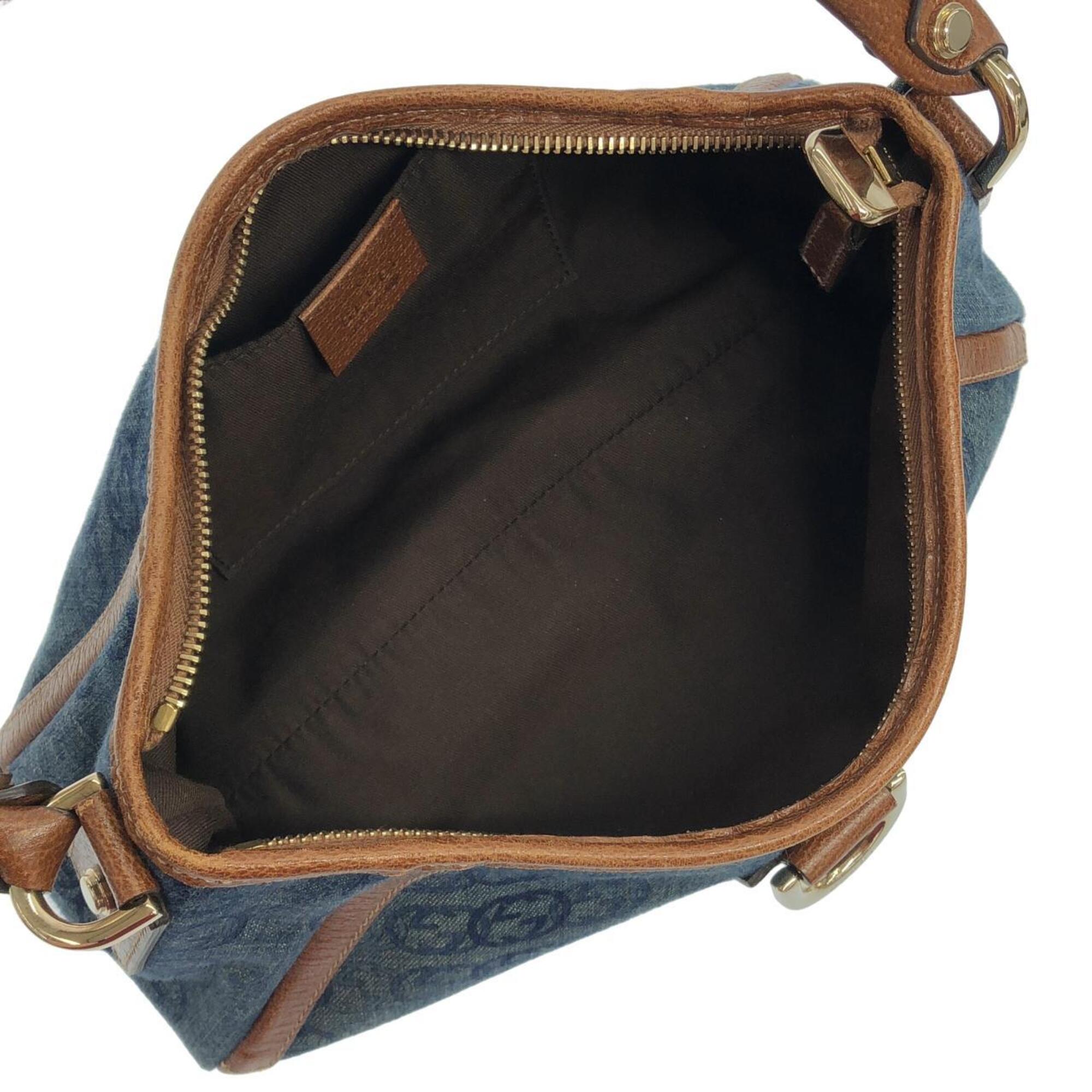 Gucci Blue Brown Denim Shoulder Bag (Pre-Owned)