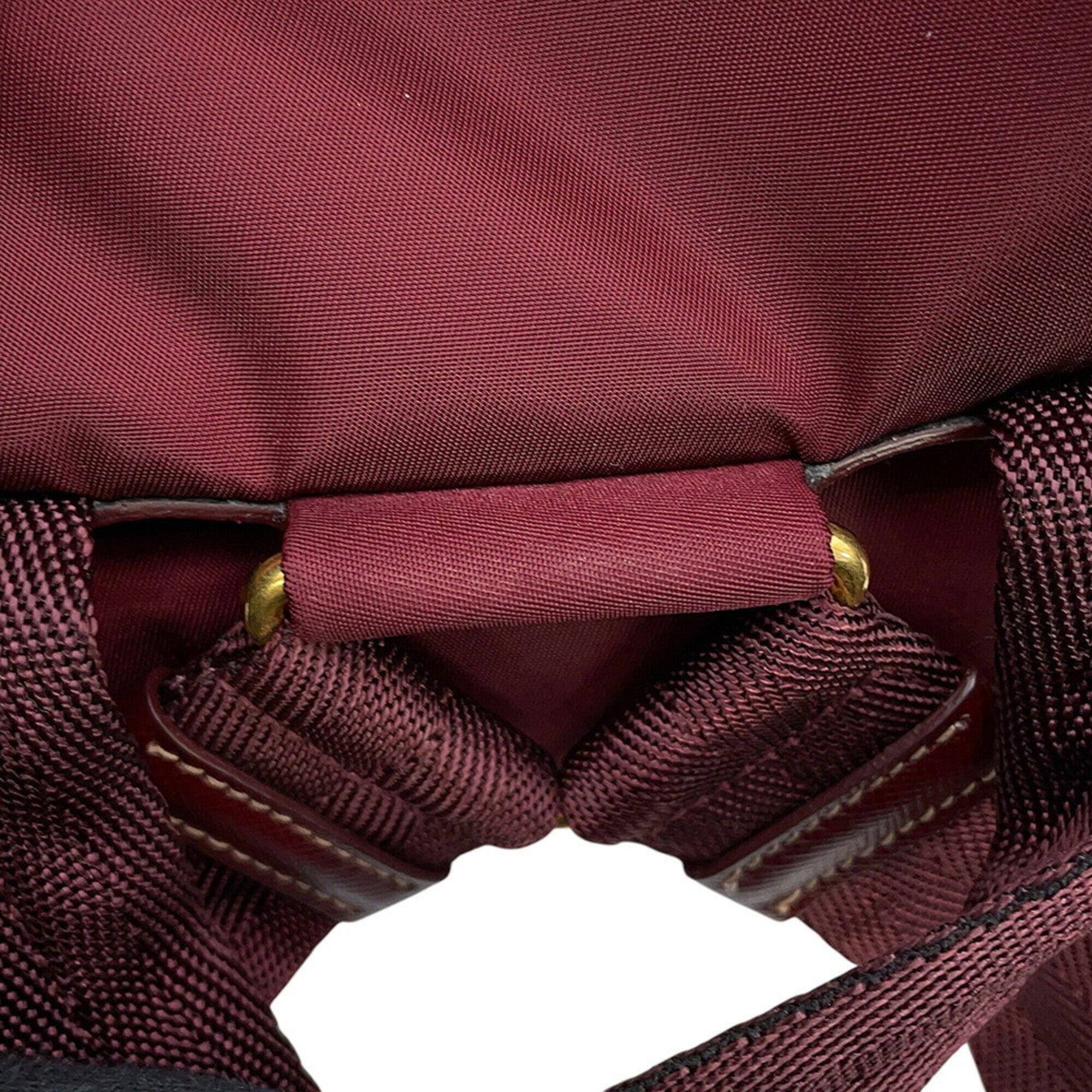 Prada Bordeaux Nylon Leather Backpack Handbag (Pre-Owned)