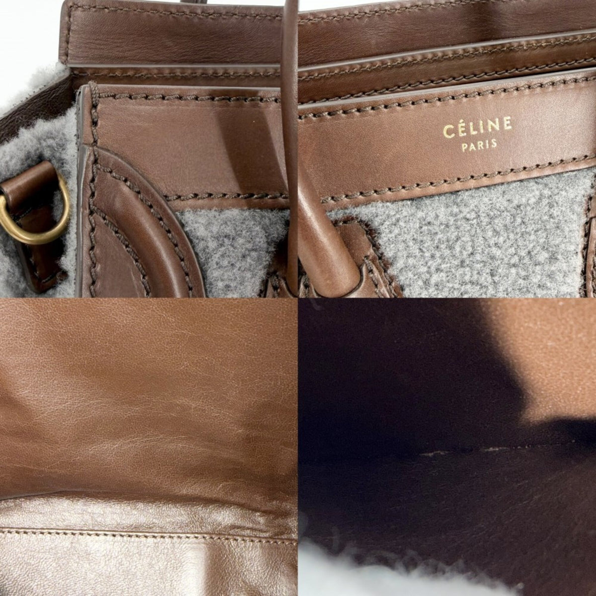 Celine Brown Gray Leather Handbag Shoulder Bag (Pre-Owned)